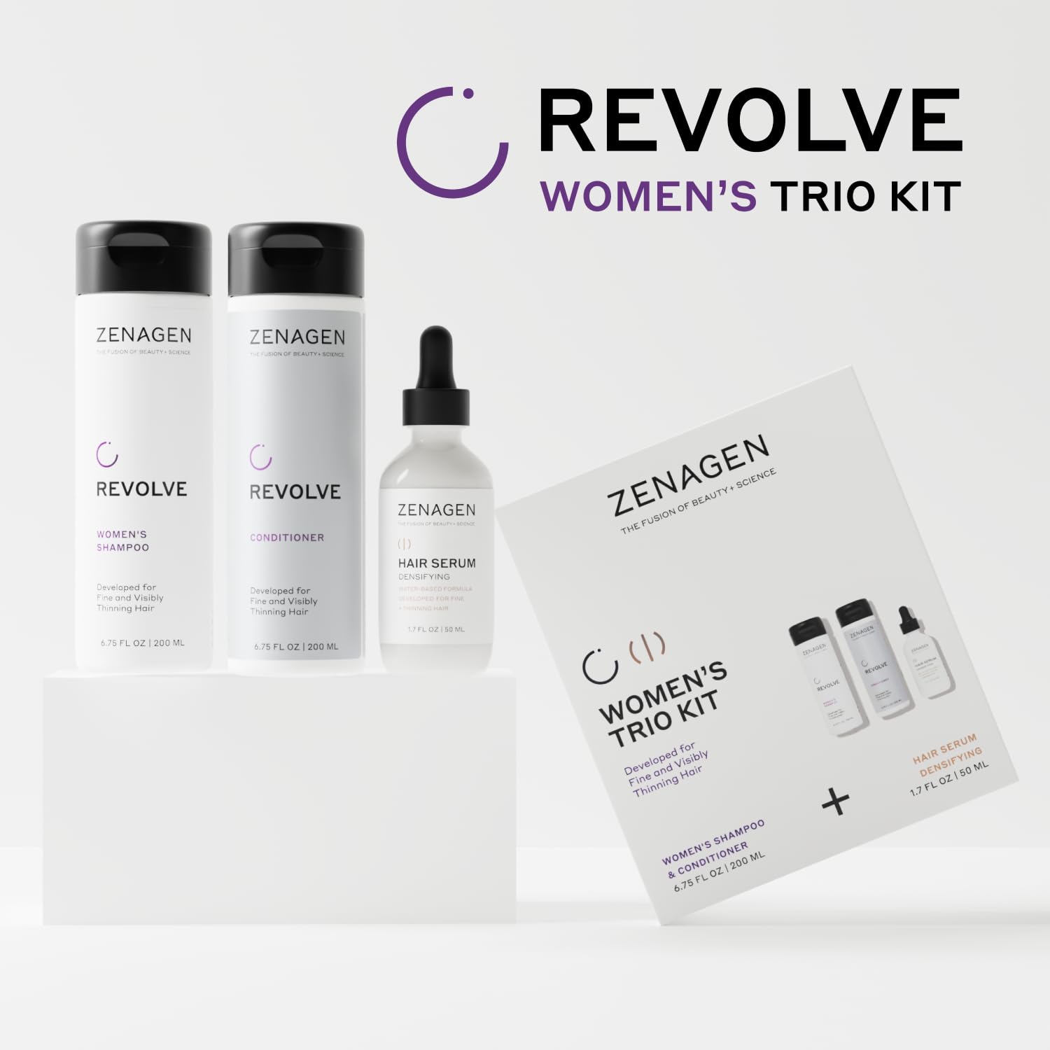ZENAGEN Revolve Women Trio Kit – Shampoo, Conditioner & Densifying Serum for Fine Hair