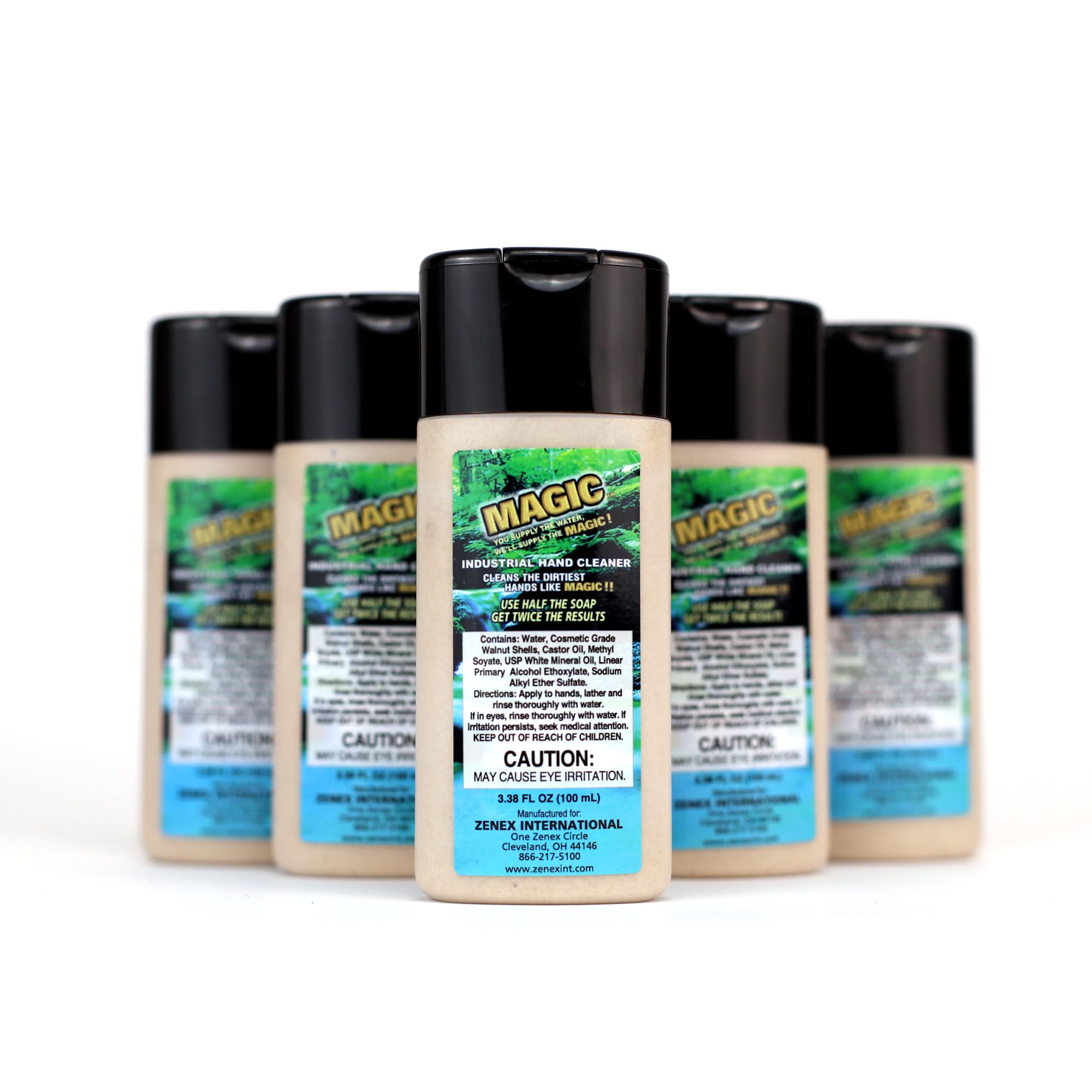 Zenex Magic Hand Soap – Industrial Hand Cleaner for Auto Mechanics | Walnut Shell Scrubbers to Remove Grease, Ink & Paint | Moisturizing Ingredients | 100 ml (5 Pack)