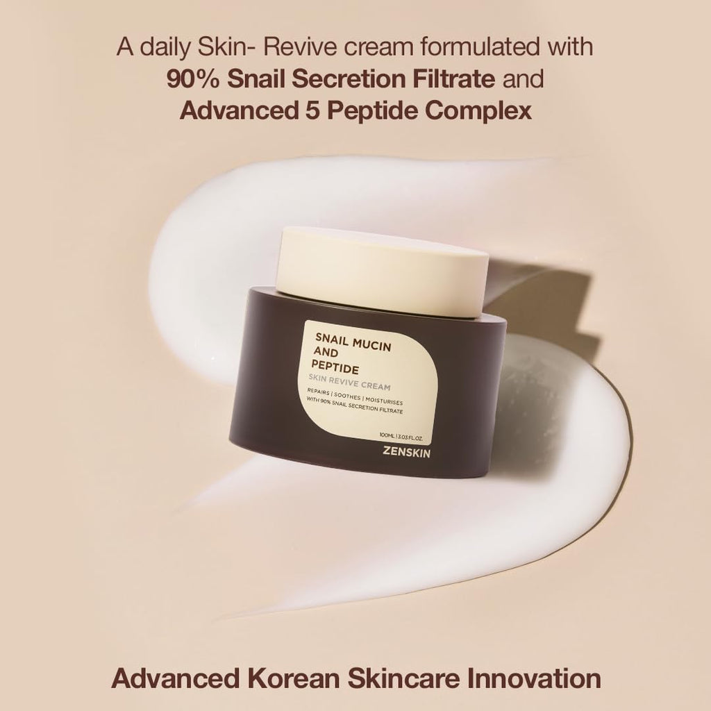 Zenskin Snail Mucin & Peptide Cream – 90% Snail Mucin, 5 Peptides, Deep Hydration, 100ml