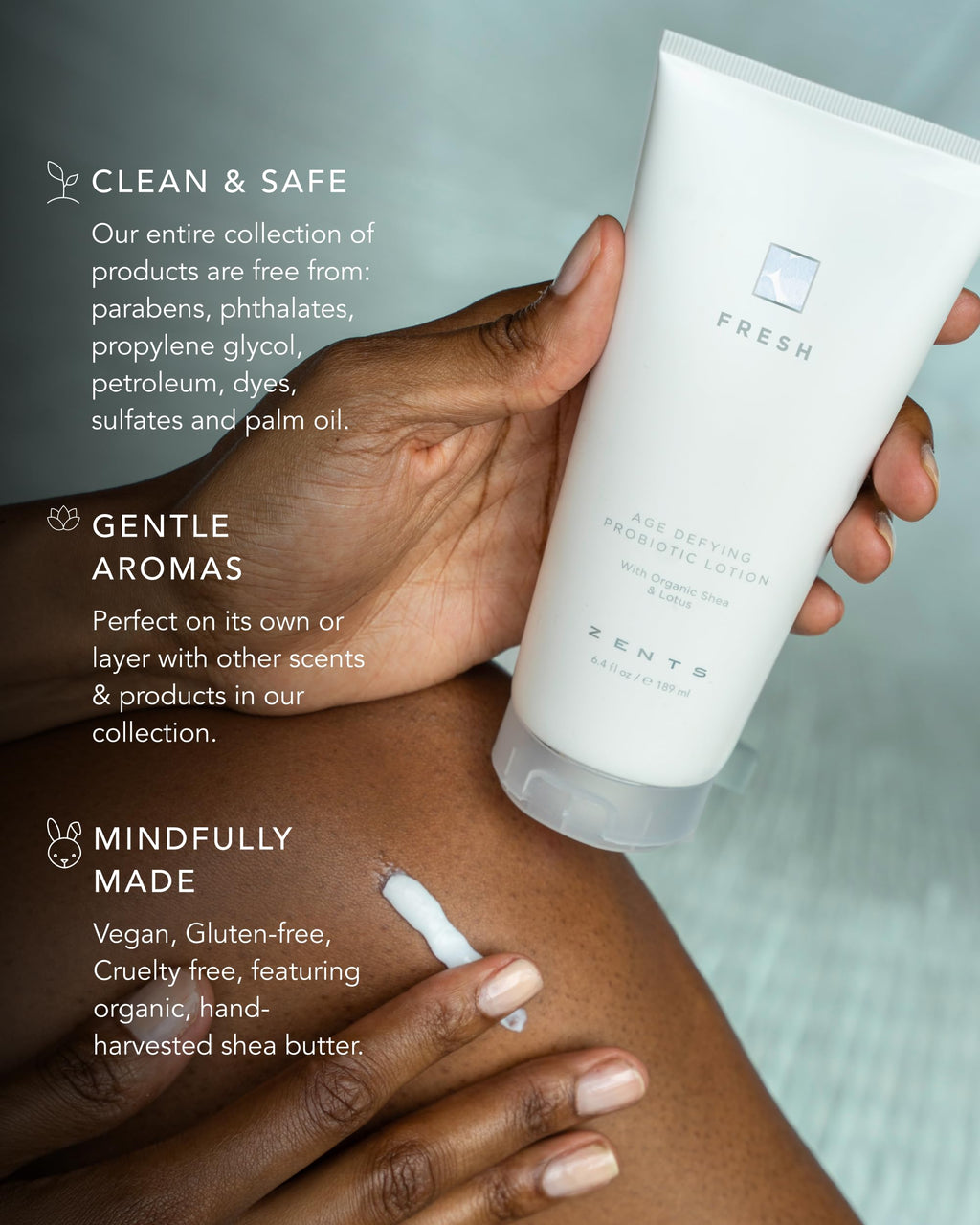 Zents Age-Defying Probiotic Body & Hand Lotion (Fresh) – Hyaluronic Acid & Organic Shea Butter, 6.4 fl oz