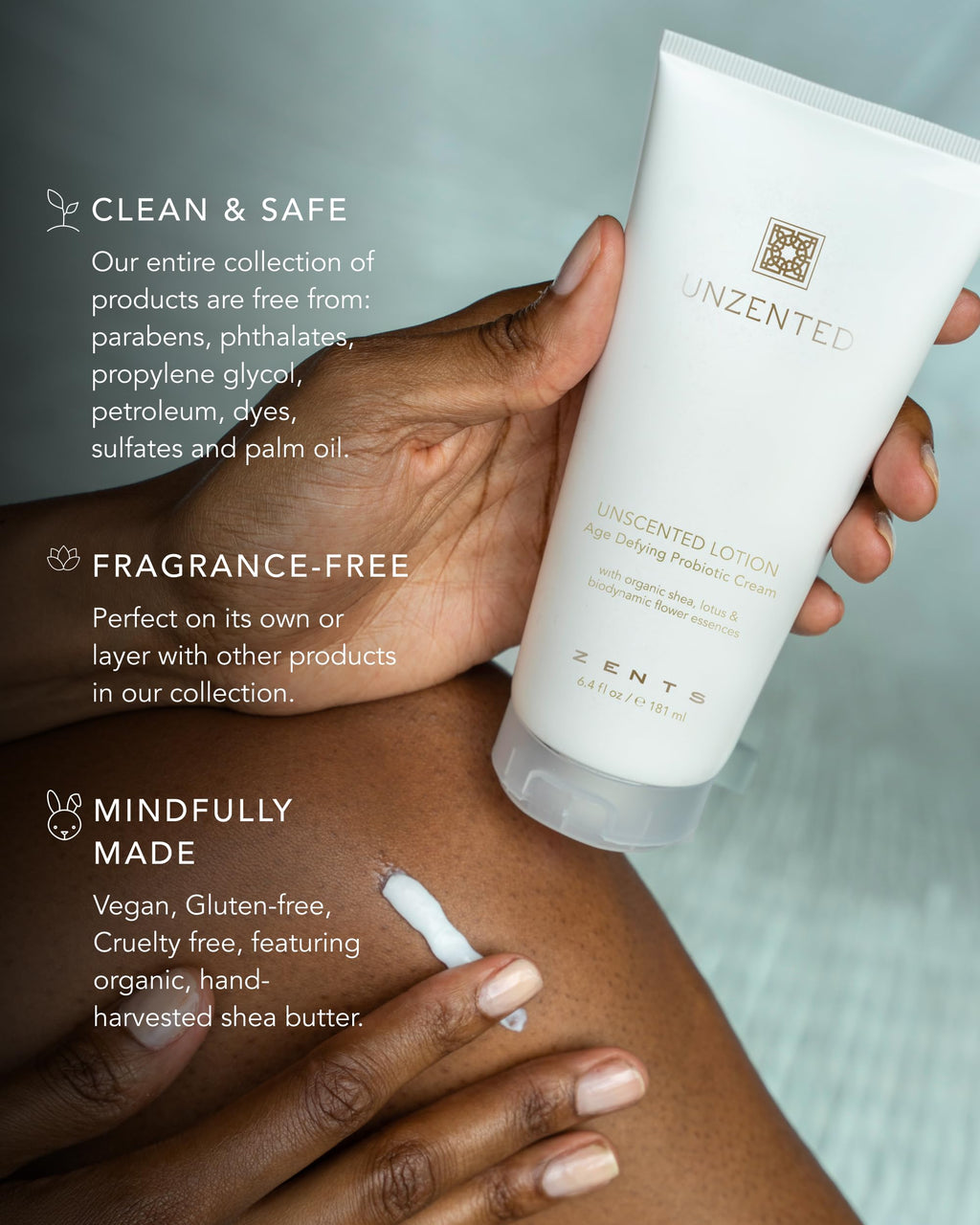 Zents Age-Defying Probiotic Body & Hand Lotion (Fragrance-Free) – Hyaluronic Acid & Organic Shea Butter | 6.4 fl oz