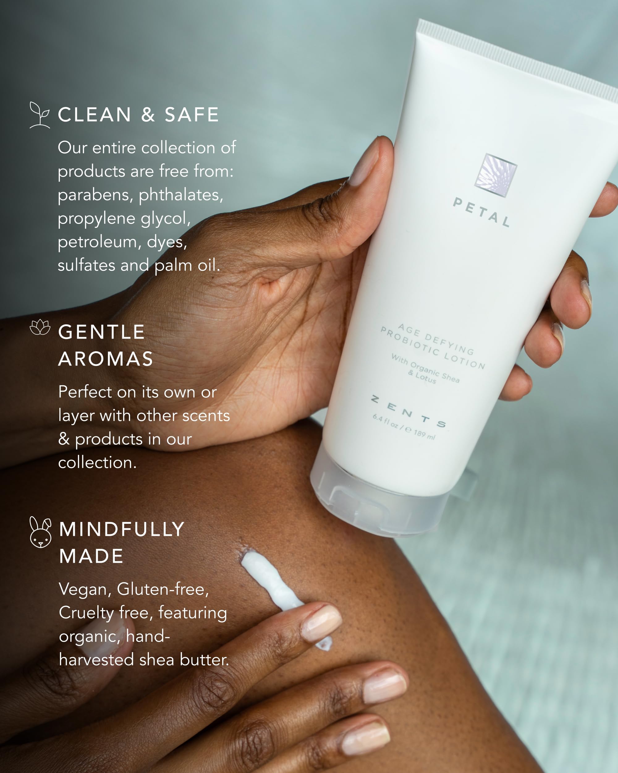 Zents Age-Defying Probiotic Body and Hand Lotion (Petal) | Hyaluronic Acid and Organic Shea Butter | 6.4 fl oz