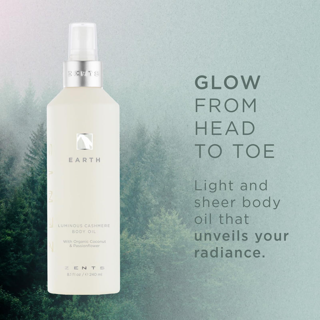 Zents Luminous Cashmere Body Oil (Earth Fragrance) | Moisturizing Oil with Vitamin E & Organic Coconut