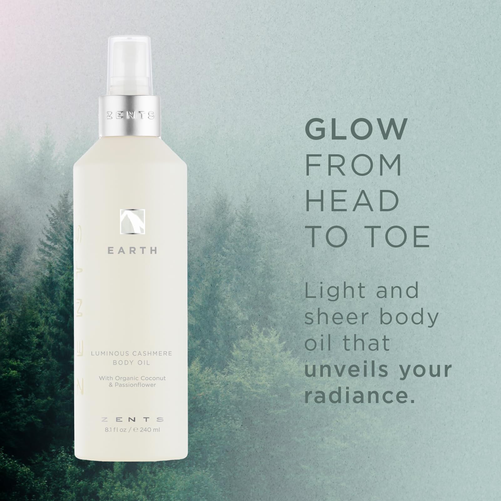 Zents Luminous Cashmere Body Oil (Earth Fragrance) | Moisturizing Oil with Vitamin E & Organic Coconut