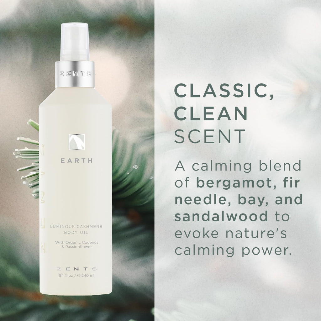 Zents Luminous Cashmere Body Oil (Earth Fragrance) | Moisturizing Oil with Vitamin E & Organic Coconut