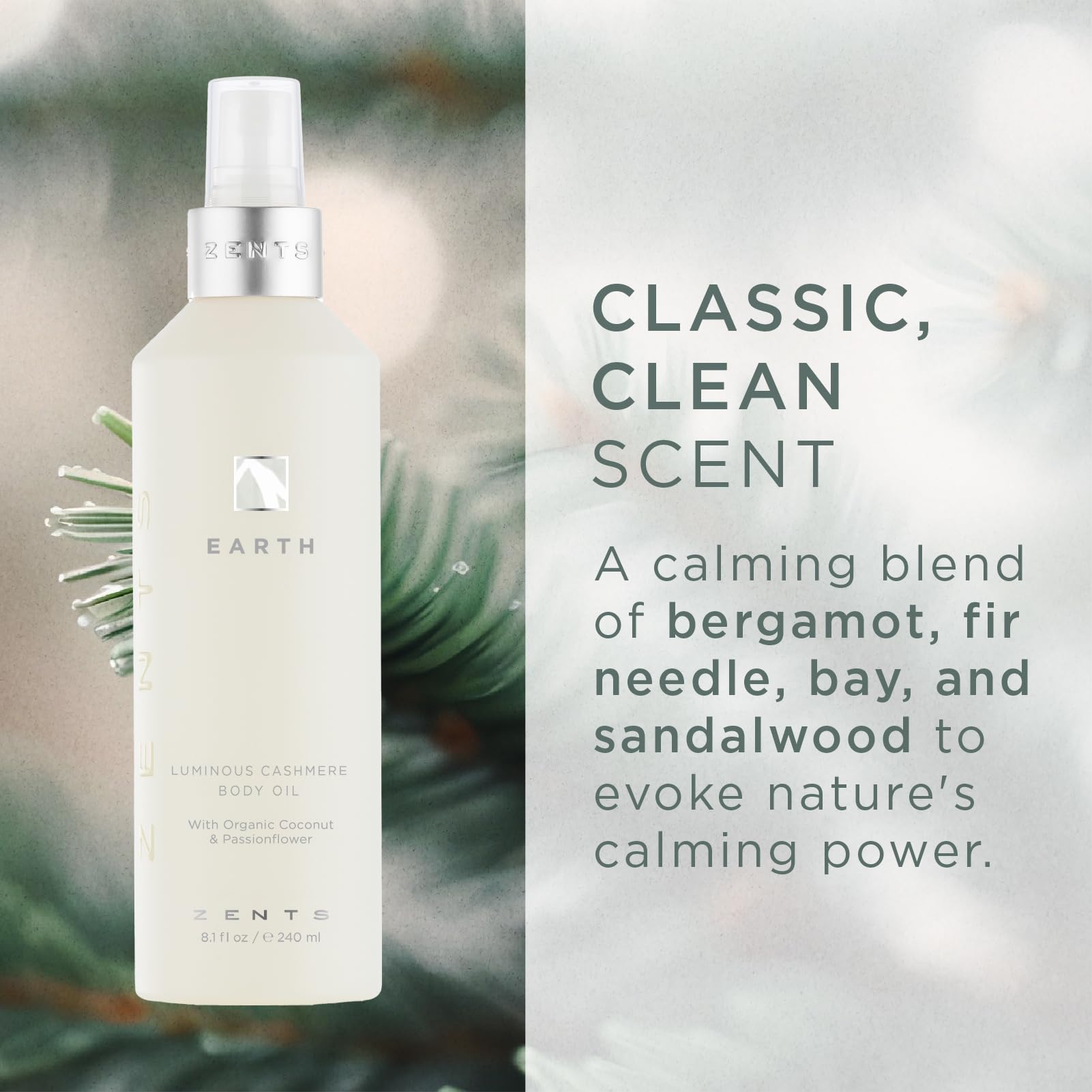 Zents Luminous Cashmere Body Oil (Earth Fragrance) | Moisturizing Oil with Vitamin E & Organic Coconut