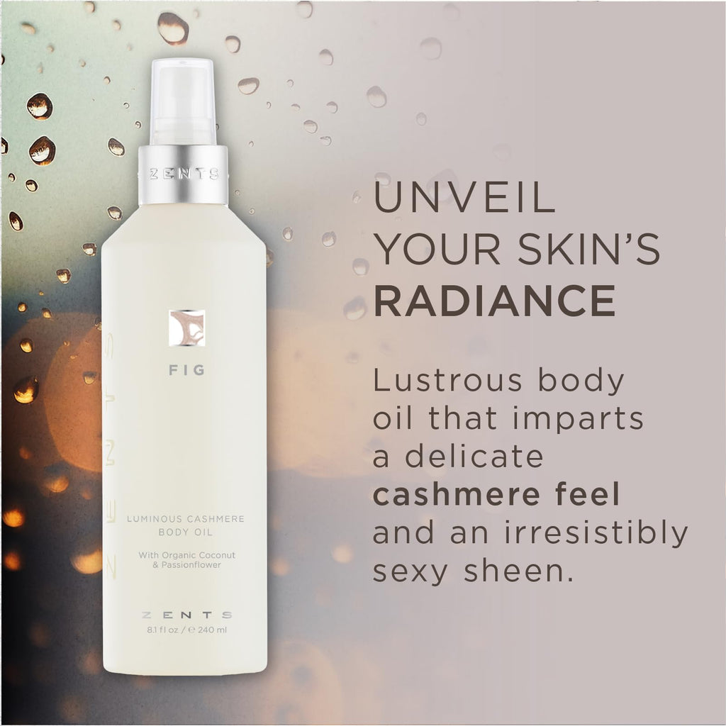 ZENTS Luminous Cashmere Body Oil – Fig Fragrance, Hydrating Coconut Oil & Vitamin E, 8 fl oz