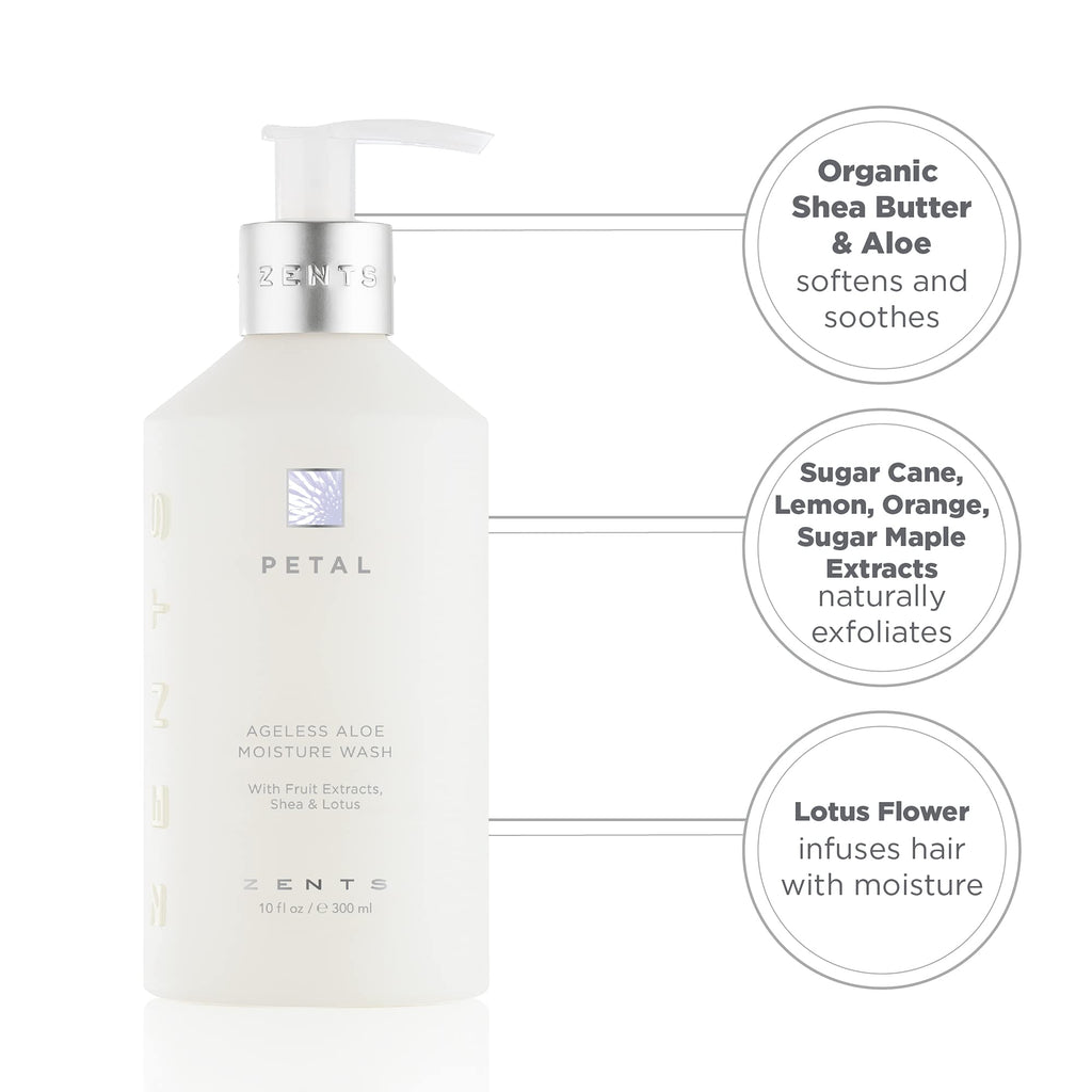 ZENTS Hand & Body Wash (Petal) – Hydrating Cleanser with Organic Shea Butter & Aloe, 10 oz