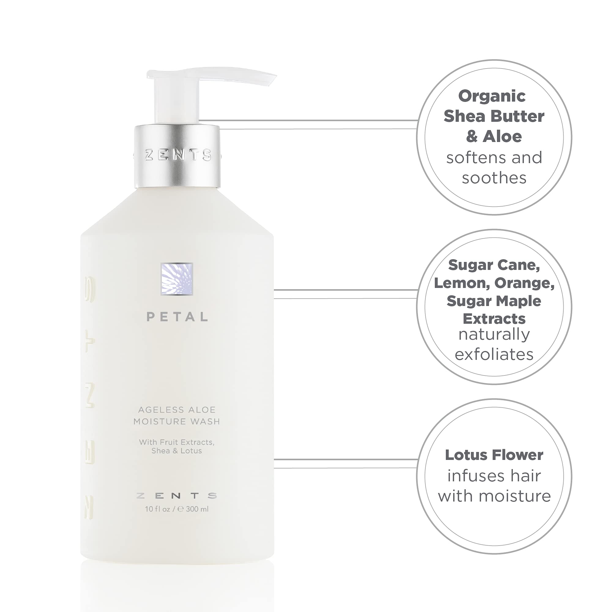 ZENTS Hand & Body Wash (Petal) – Hydrating Cleanser with Organic Shea Butter & Aloe, 10 oz
