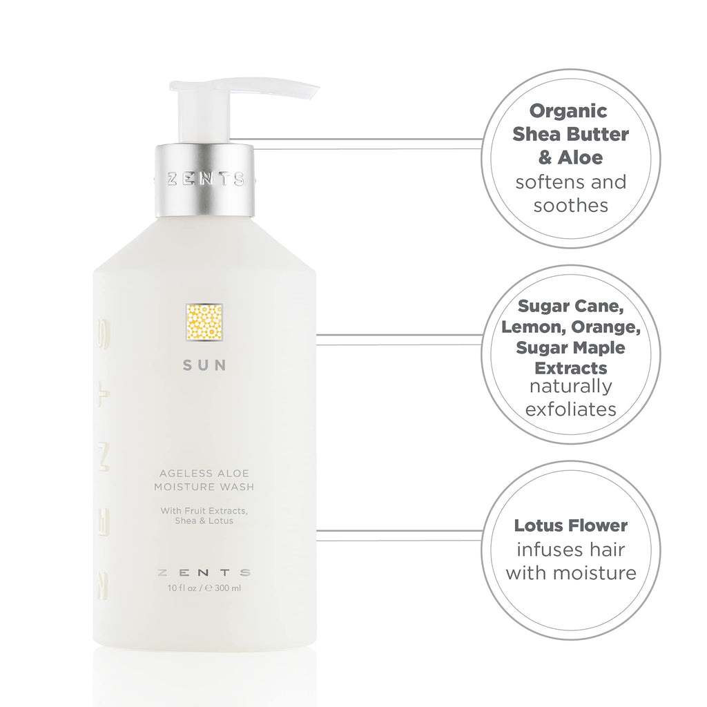 ZENTS Hand & Body Wash (Sun Fragrance) — Hydrating, Age-Defying Cleanser with Organic Shea Butter & Aloe | 10 fl oz