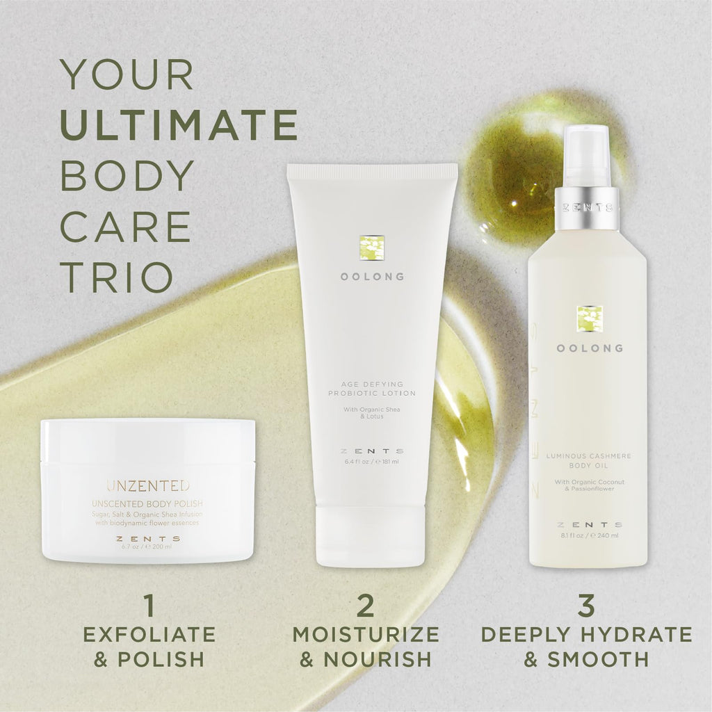 Zents Luminous Cashmere Body Oil with Oolong Fragrance | Vitamin E & Coconut Oil Moisturizer | 8 fl oz