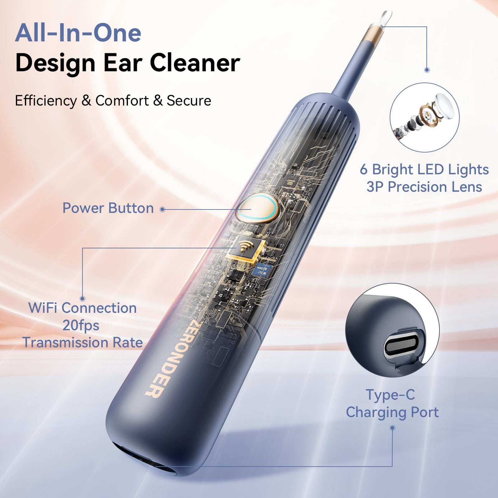 ZERONDER Ear Cleaner with Camera — 1080p Visual Ear Wax Removal Tool