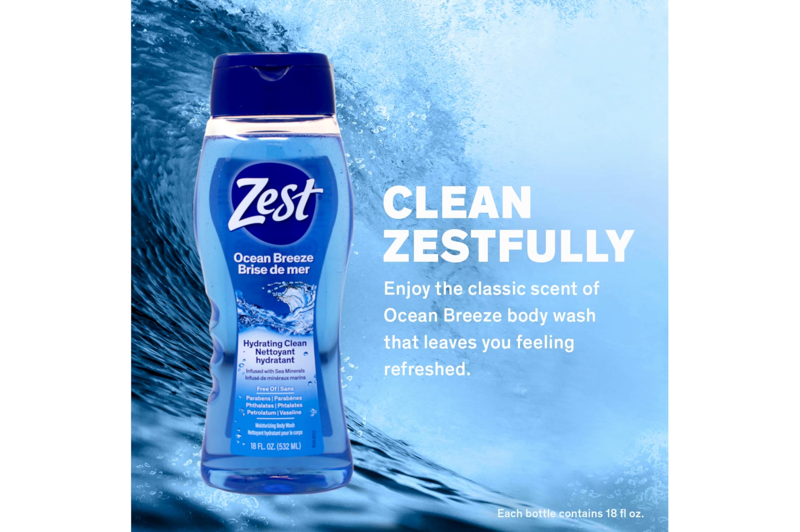 Zest Body Wash: Sea Minerals, Ocean Breeze, Hydrating Soap for All Skin Types | 6-Piece Pack