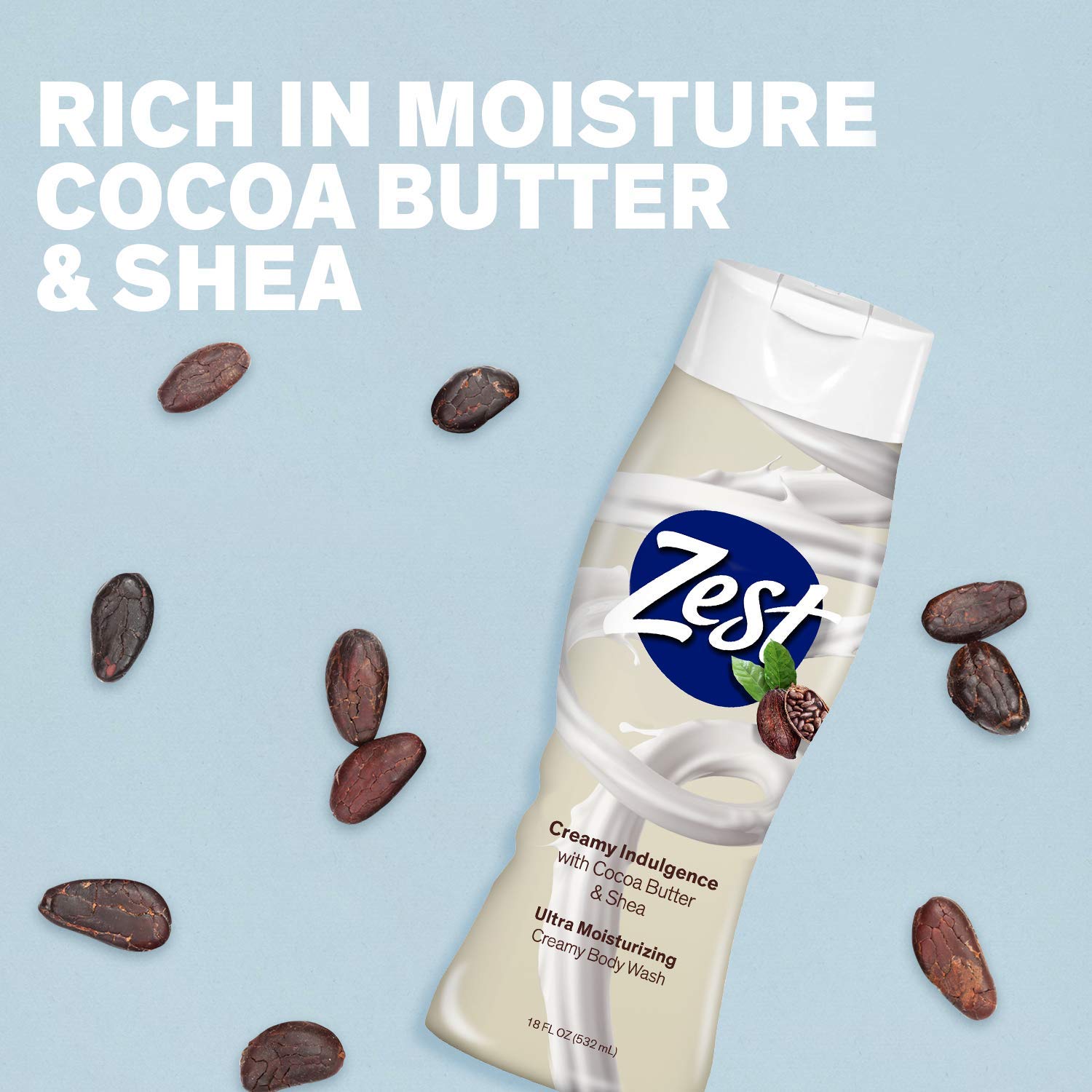 Zest Cocoa Butter & Shea Body Wash – Moisturizing, Paraben-Free, 18 oz (Pack of 6)