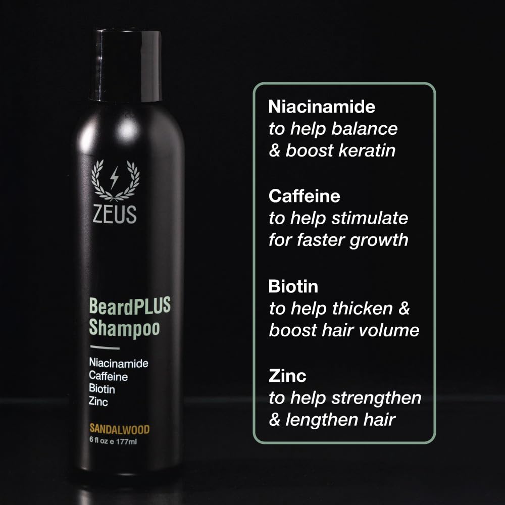 ZEUS BeardPLUS Shampoo for Men – Enhanced Beard Growth, Hydration & Strength | Made in USA (6 oz)