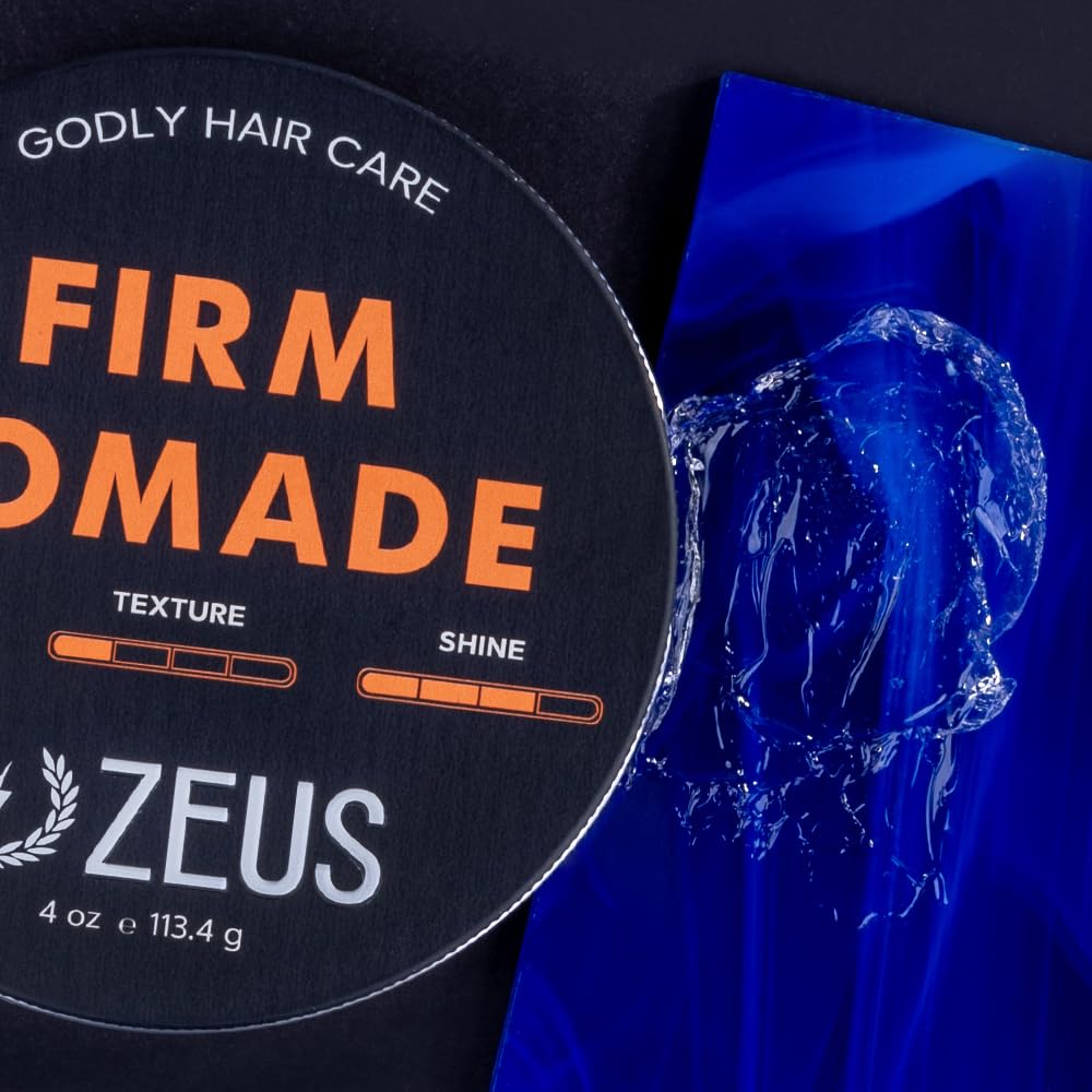 ZEUS Firm Hold Water-Based Pomade for Men – All-Day Barbershop Hold, Natural Shine (USA) 4 oz