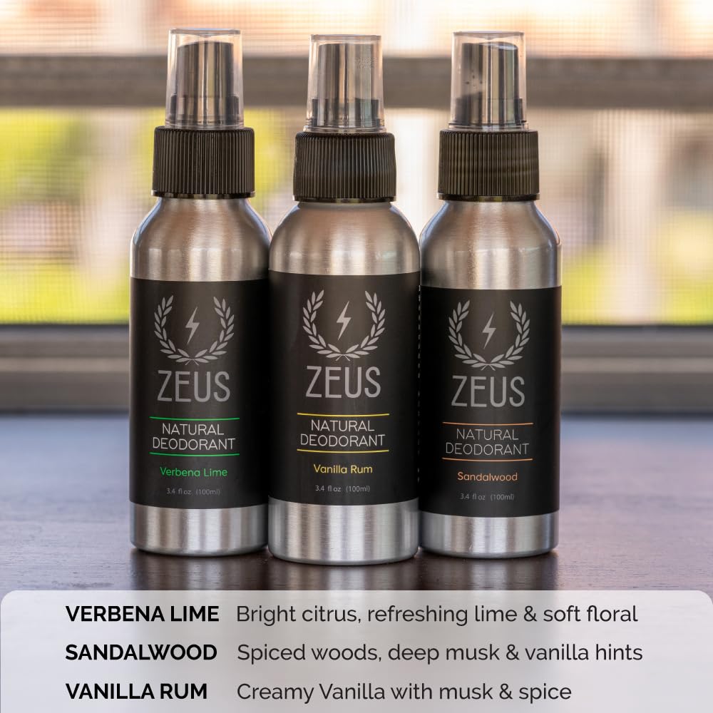 ZEUS Natural Sandalwood Deodorant Spray for Men – Aluminum-Free, Vegan, Made in USA