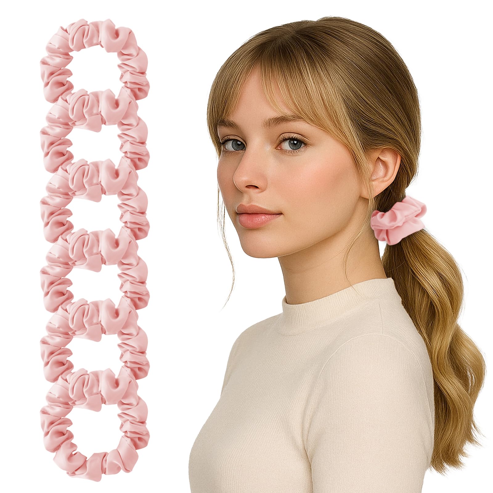 ZHENSILK 6-Pcs Silk Satin Scrunchies for Hair – Gentle, Secure Hair Ties for Women