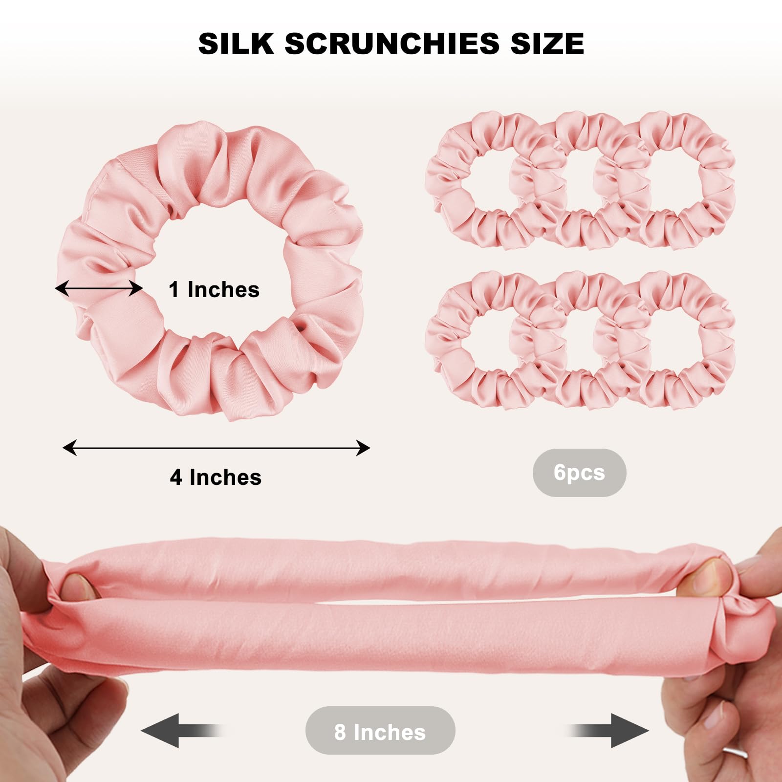 ZHENSILK 6-Pcs Silk Satin Scrunchies for Hair – Gentle, Secure Hair Ties for Women