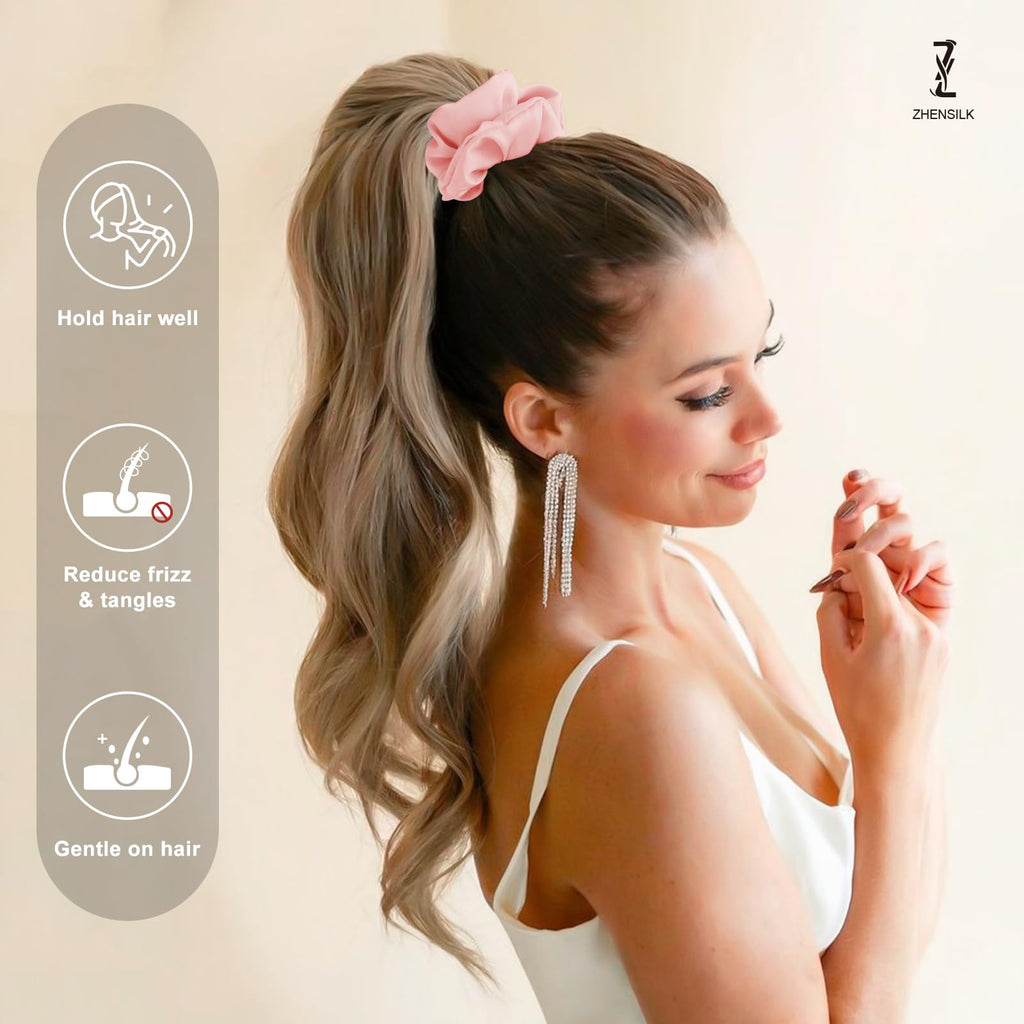 ZHENSILK 6-Pcs Silk Satin Scrunchies for Hair – Gentle, Secure Hair Ties for Women