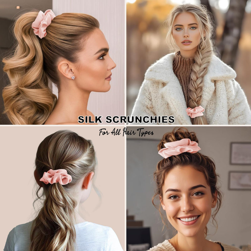 ZHENSILK 6-Pcs Silk Satin Scrunchies for Hair – Gentle, Secure Hair Ties for Women