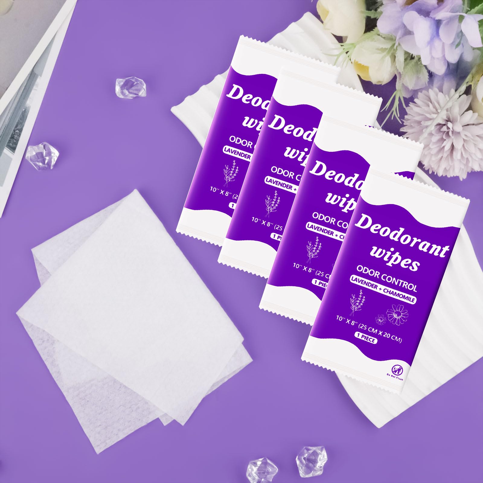 Zhjianup Travel Deodorant Wipes – 100 Pack, No-Rinse Body Wipes for Travel, Gym, Camping (Lavender Chamomile)
