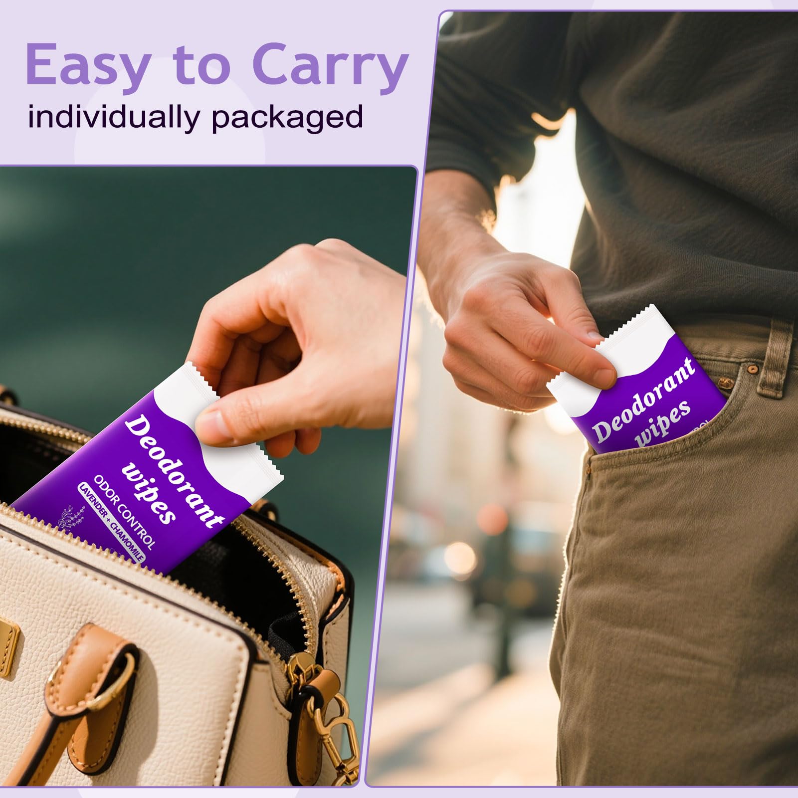 Zhjianup Travel Deodorant Wipes – 100 Pack, No-Rinse Body Wipes for Travel, Gym, Camping (Lavender Chamomile)