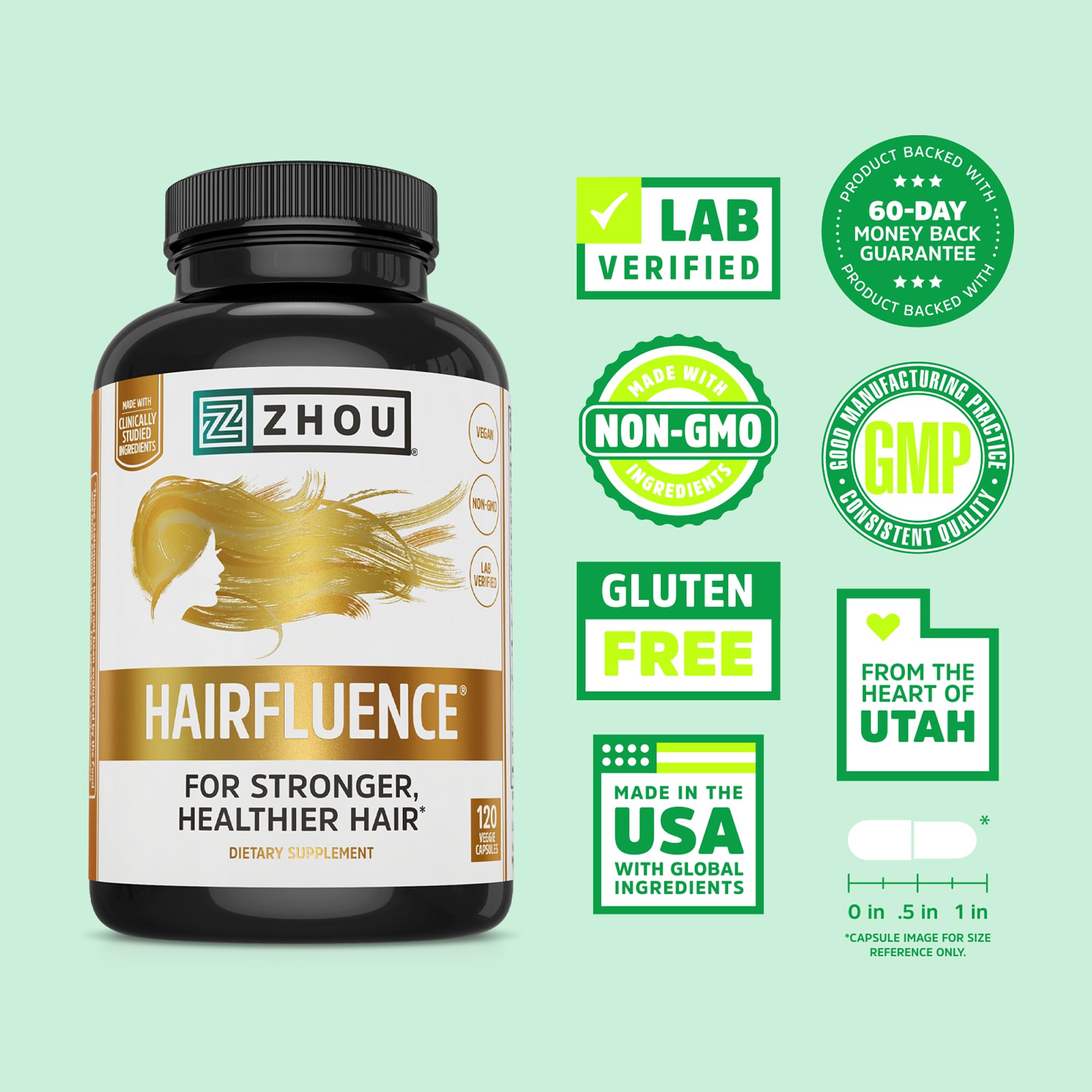 ZHOU Hairfluence – Vegan Biotin & Keranat Hair Growth Supplement for Hair, Skin & Nails | 120 Capsules
