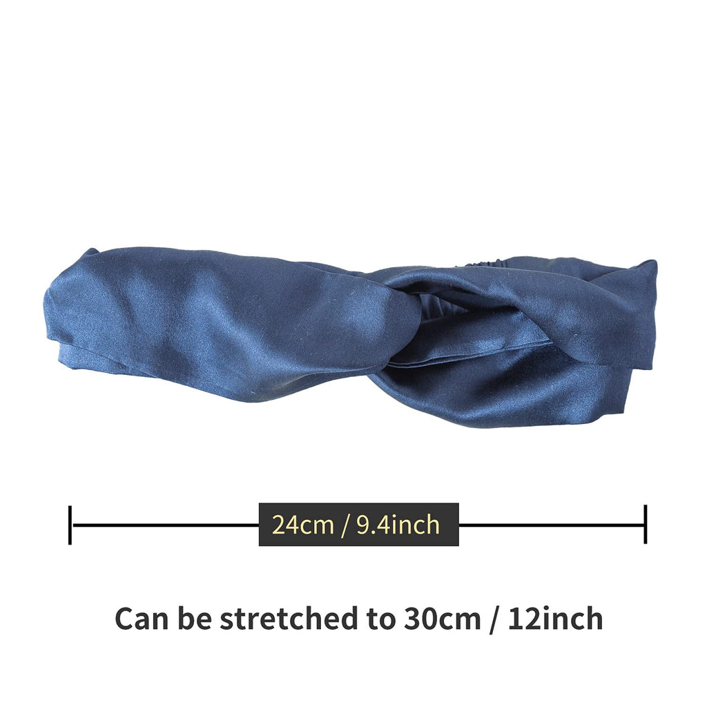 ZIMASILK 100% Mulberry Silk Headband – Non-Slip Turban, Navy Blue