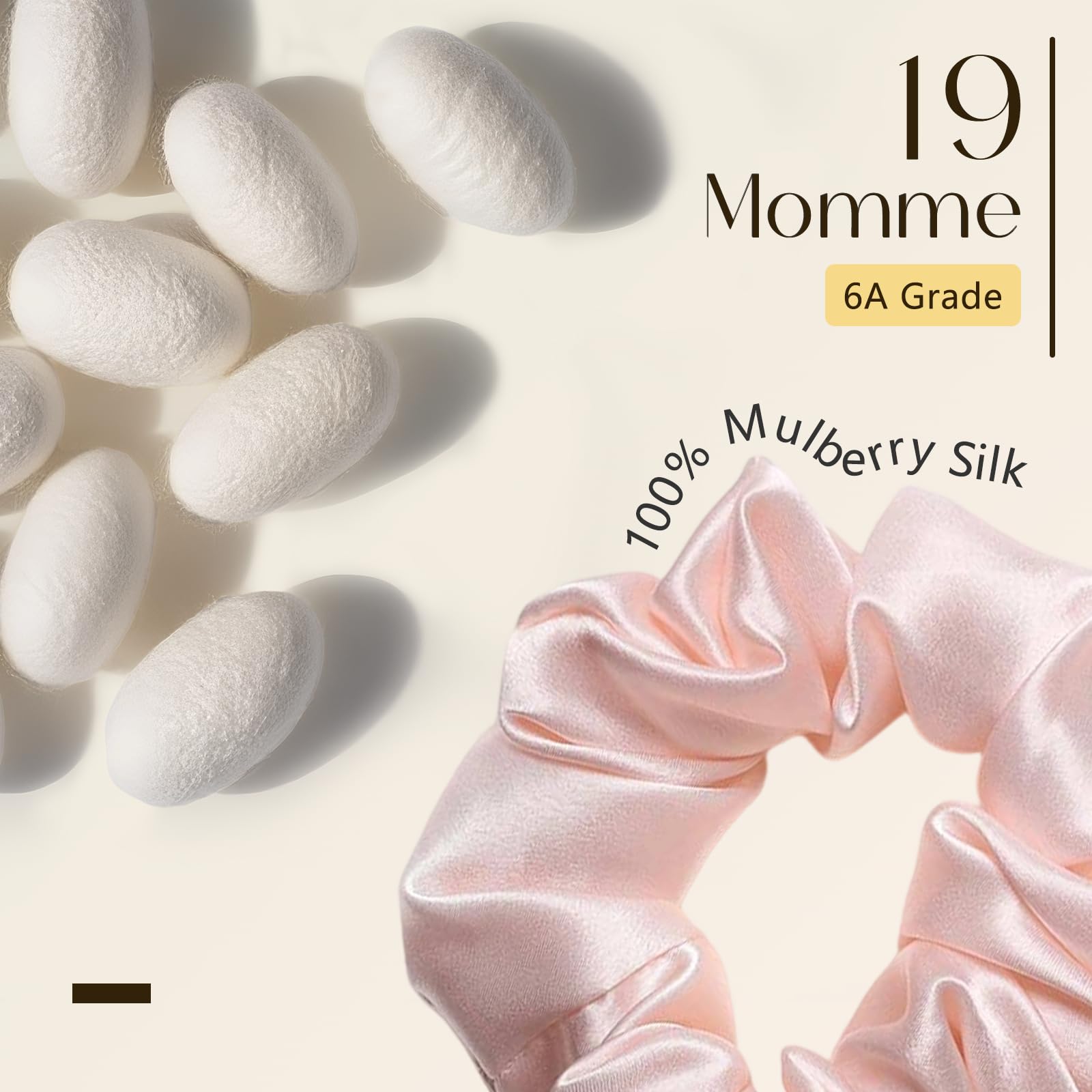 ZIMASILK 100% Mulberry Silk Hair Scrunchies — 19 Momme, No-Tug, 5-Pack