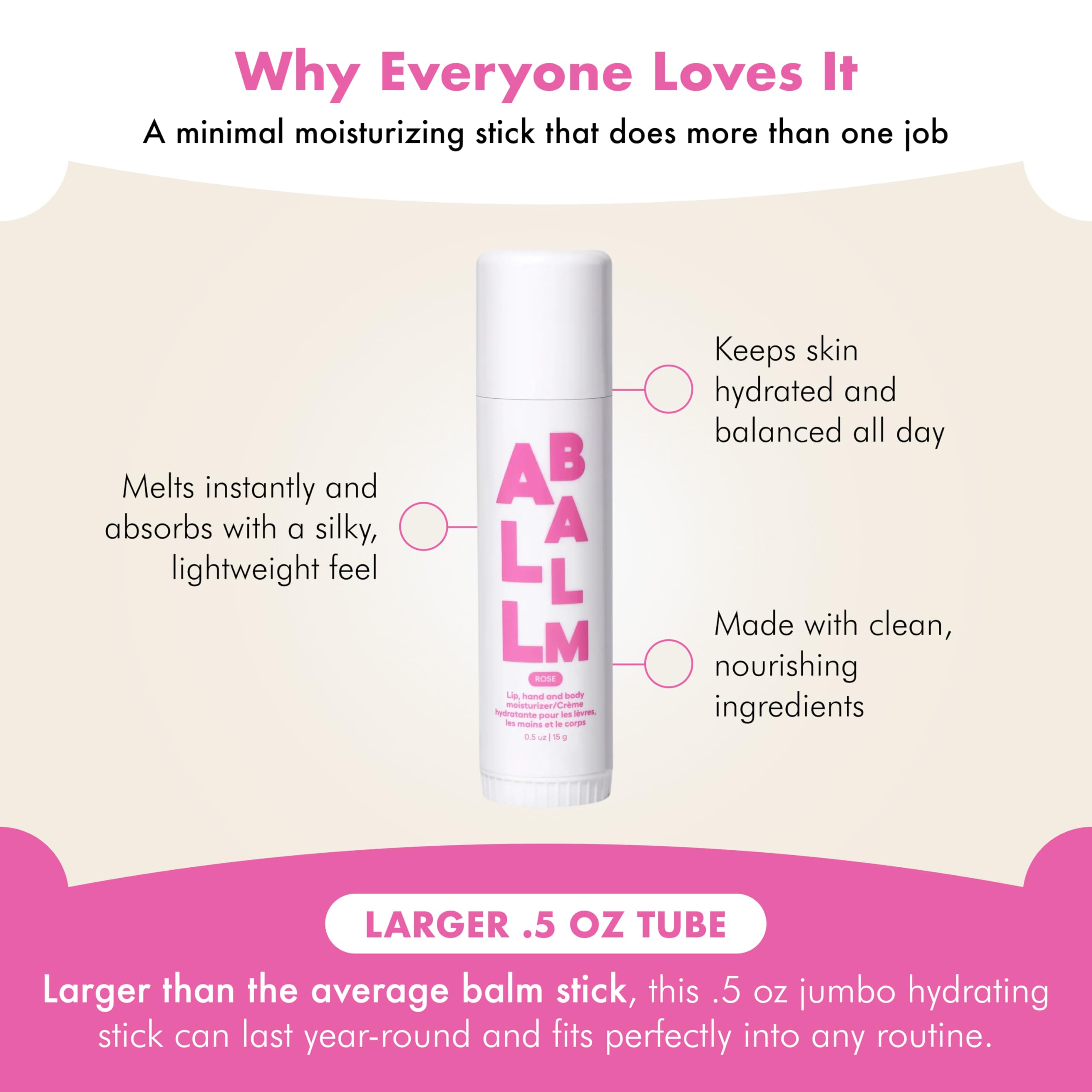 Zizia Rose Multi All Balm Stick – Moisturizing Lip, Hand & Body Balm with Shea Butter & Jojoba Oil