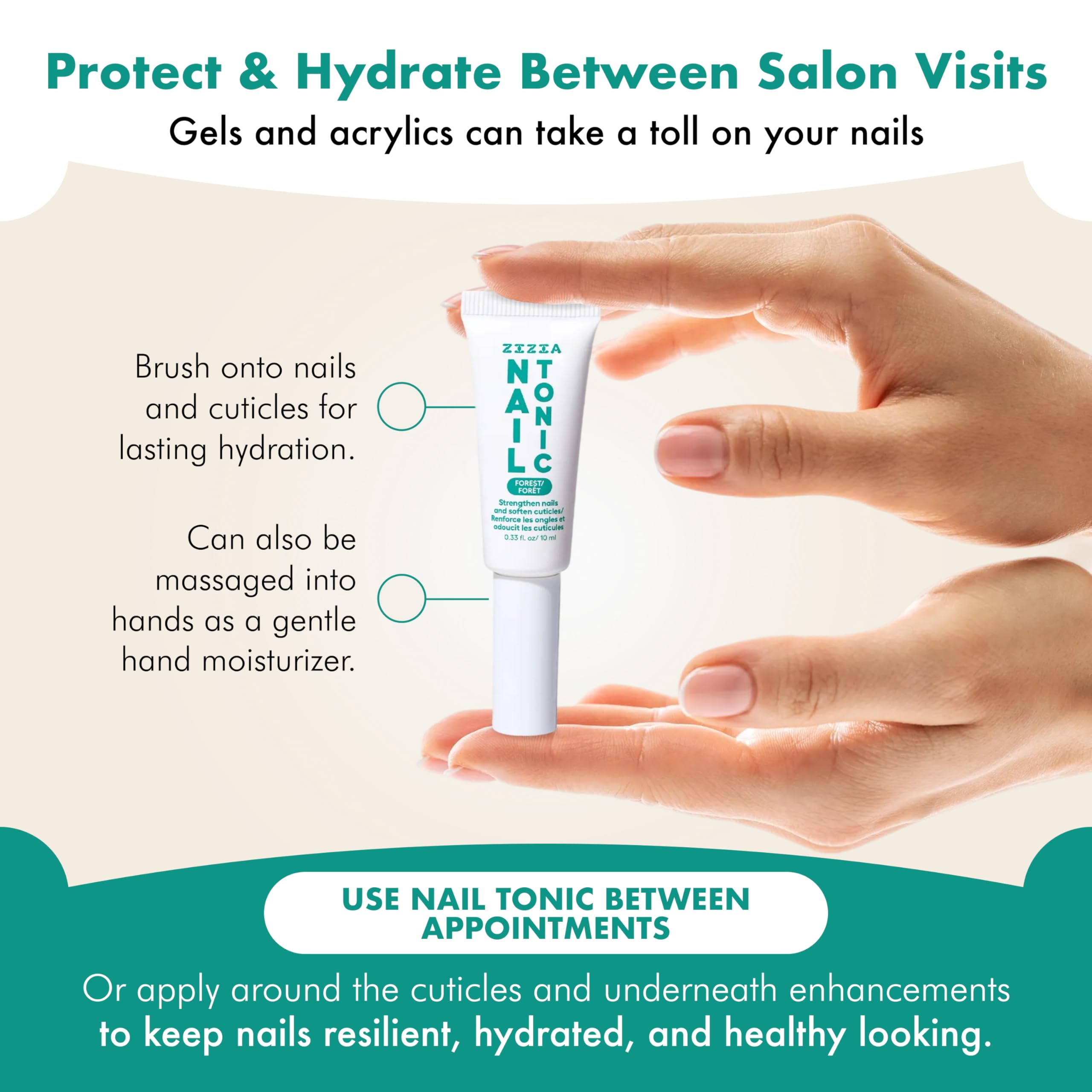 Zizia Forest Nail Tonic – Vegan Nail & Cuticle Oil with Squalane, Rice Protein, Jojoba | Hinoki Cedar Cypress Scent