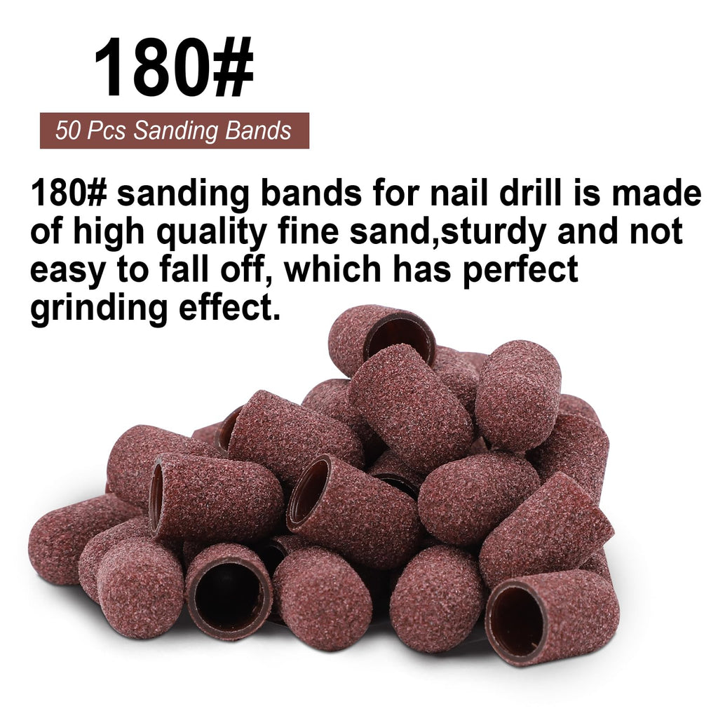 ZJchao 50pcs 180-Grit Sanding Bands for Nail Drill — 2 Shafts & Nail Drill Accessories