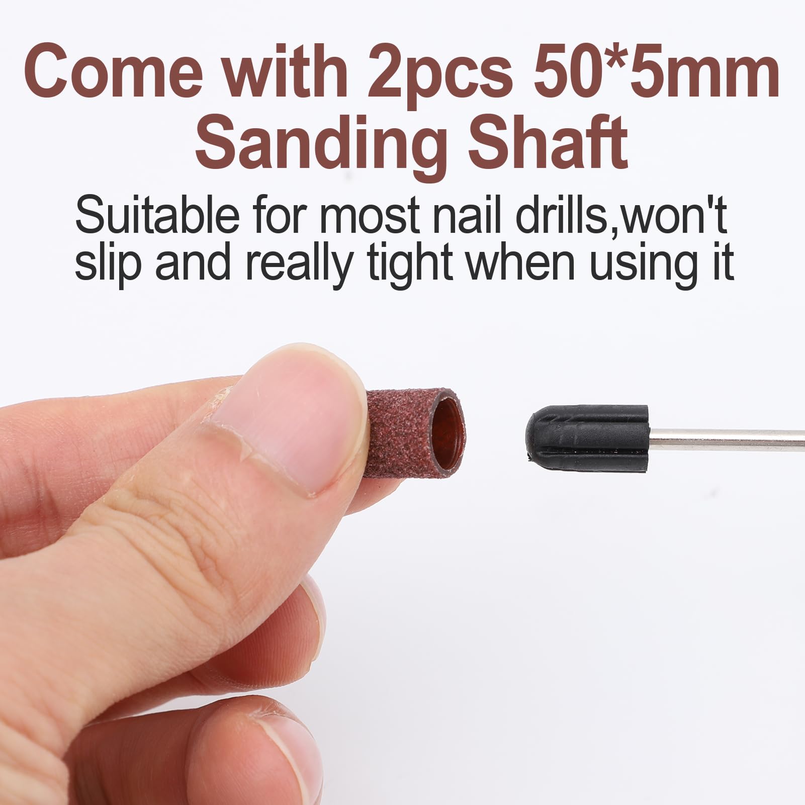ZJchao 50pcs 180-Grit Sanding Bands for Nail Drill — 2 Shafts & Nail Drill Accessories