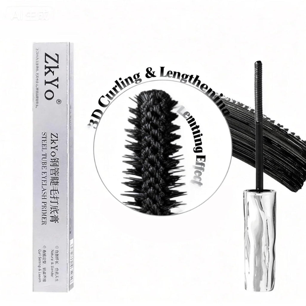 zkyo Steel Tube Eyelash Primer + Tubing Mascara — Waterproof, 3D Curl, No Flaking (0.12oz/3.5g)