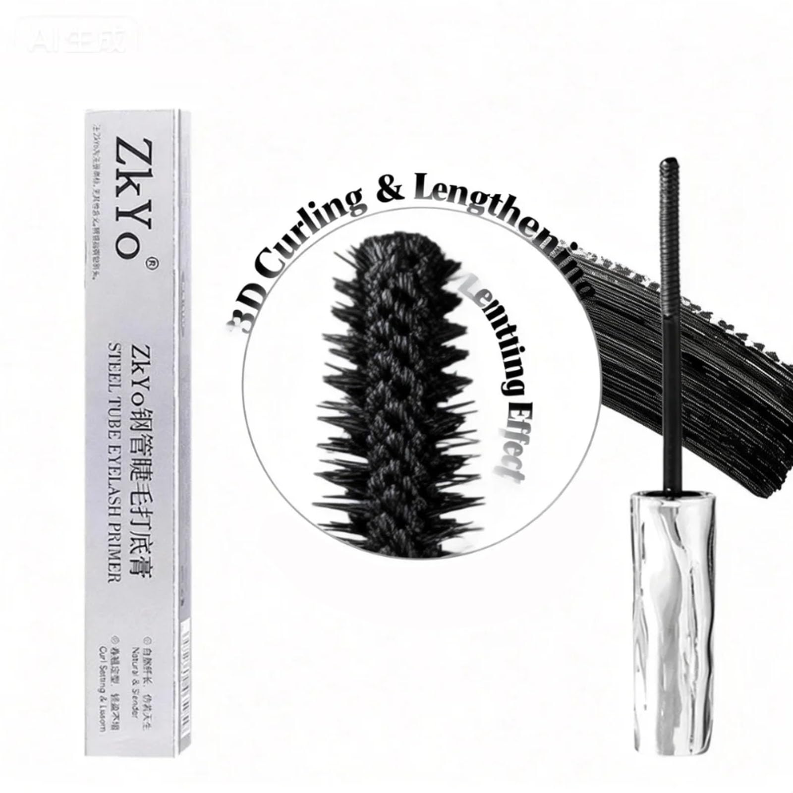 zkyo Steel Tube Eyelash Primer + Tubing Mascara — Waterproof, 3D Curl, No Flaking (0.12oz/3.5g)