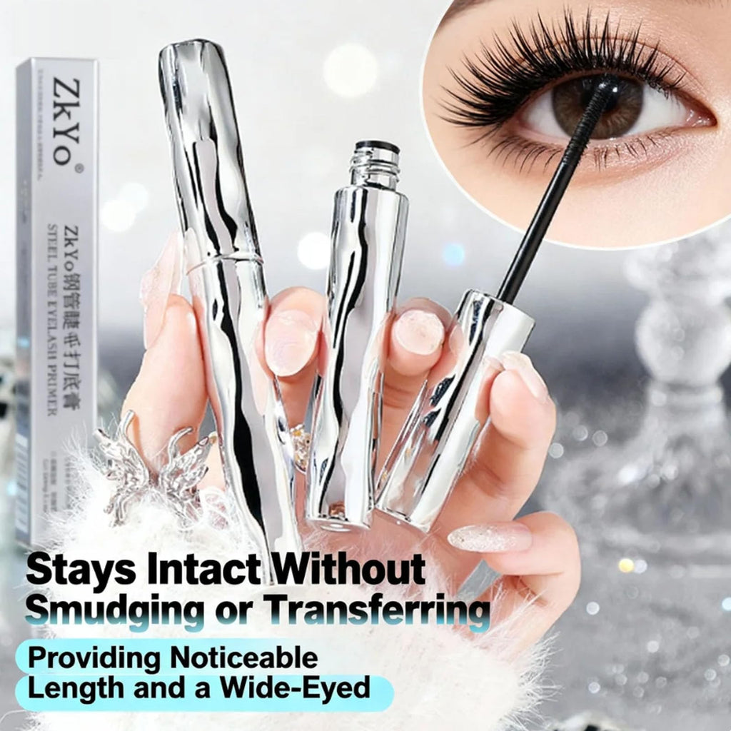 zkyo Steel Tube Eyelash Primer + Tubing Mascara — Waterproof, 3D Curl, No Flaking (0.12oz/3.5g)