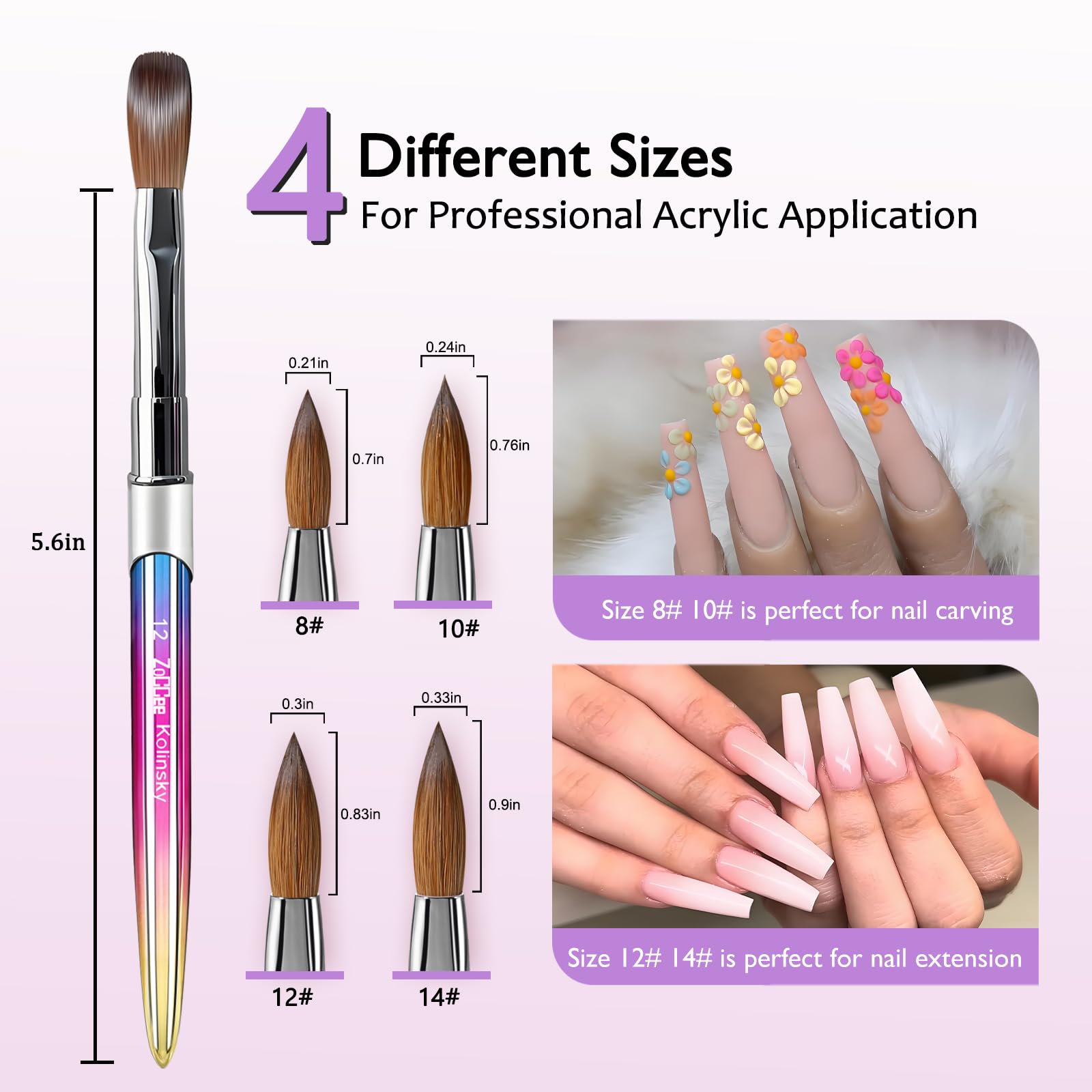 ZoCCee Acrylic Nail Brush #12 – 100% Kolinsky Sable, Professional Salon-Grade with Box