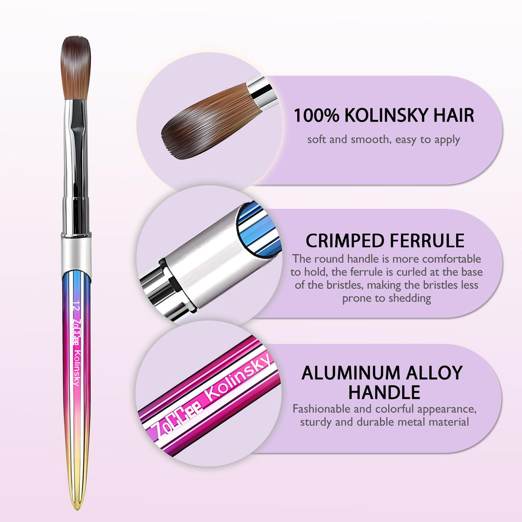 ZoCCee Acrylic Nail Brush #12 – 100% Kolinsky Sable, Professional Salon-Grade with Box