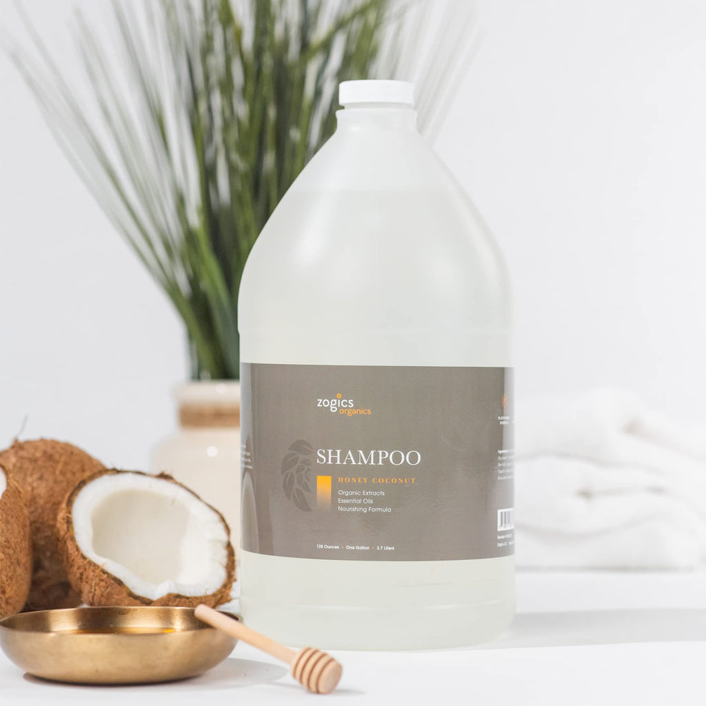Zogics Organics Shampoo – Hydrating Natural Shampoo for Women & Men (Honey Coconut, 1 Gallon)