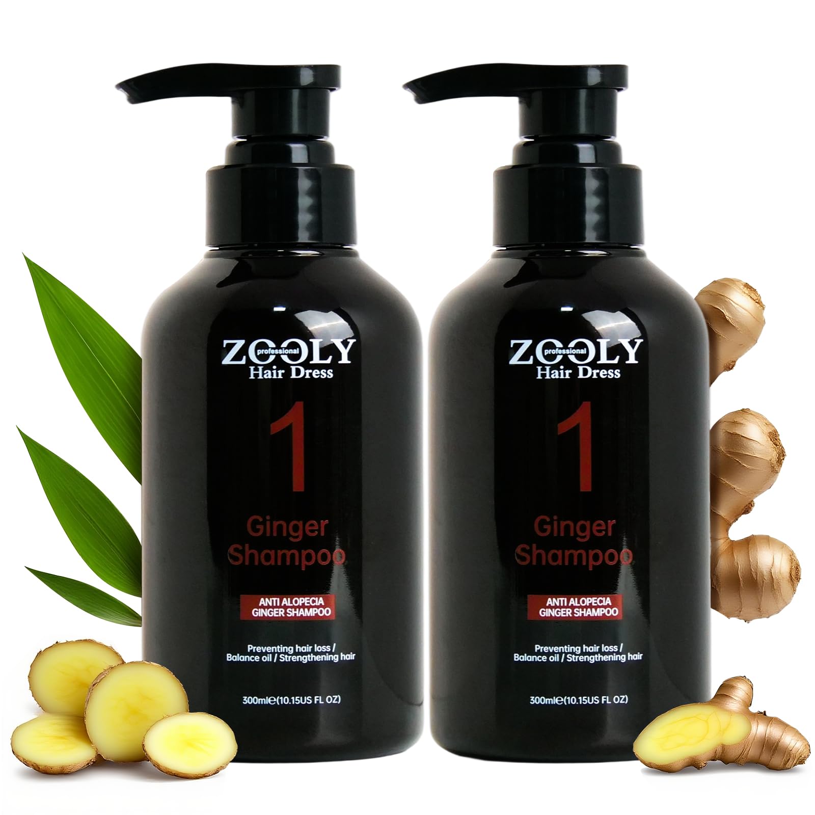 ZOOLY PROFESSIONAL Ginger Shampoo 10.15 Fl Oz (Pack of 2) – Anti-Hair-Loss & Nourishing Root Care