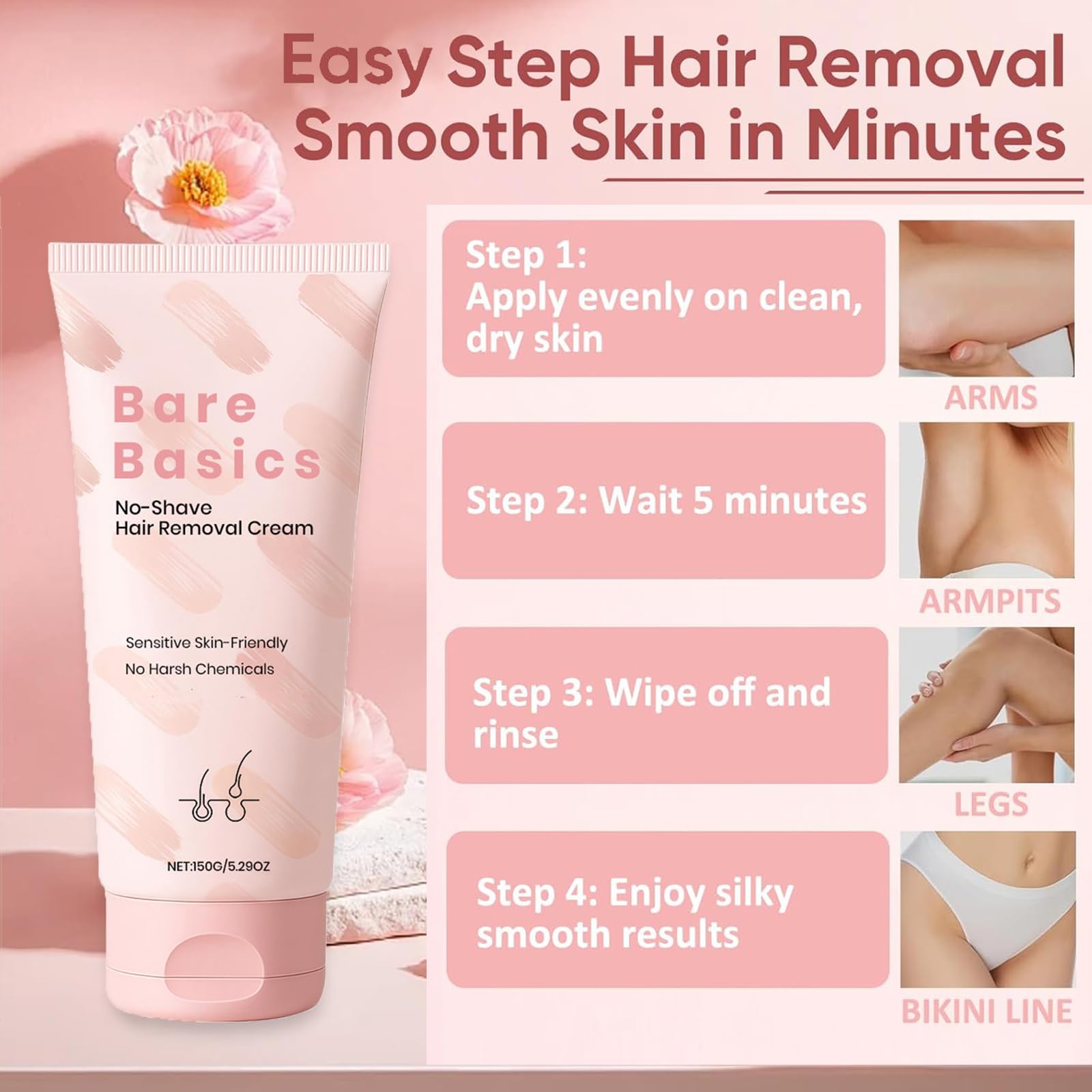Zoreni No Shave Hair Removal Cream for Women – Gentle, Vitamin E & B5, 150 ml