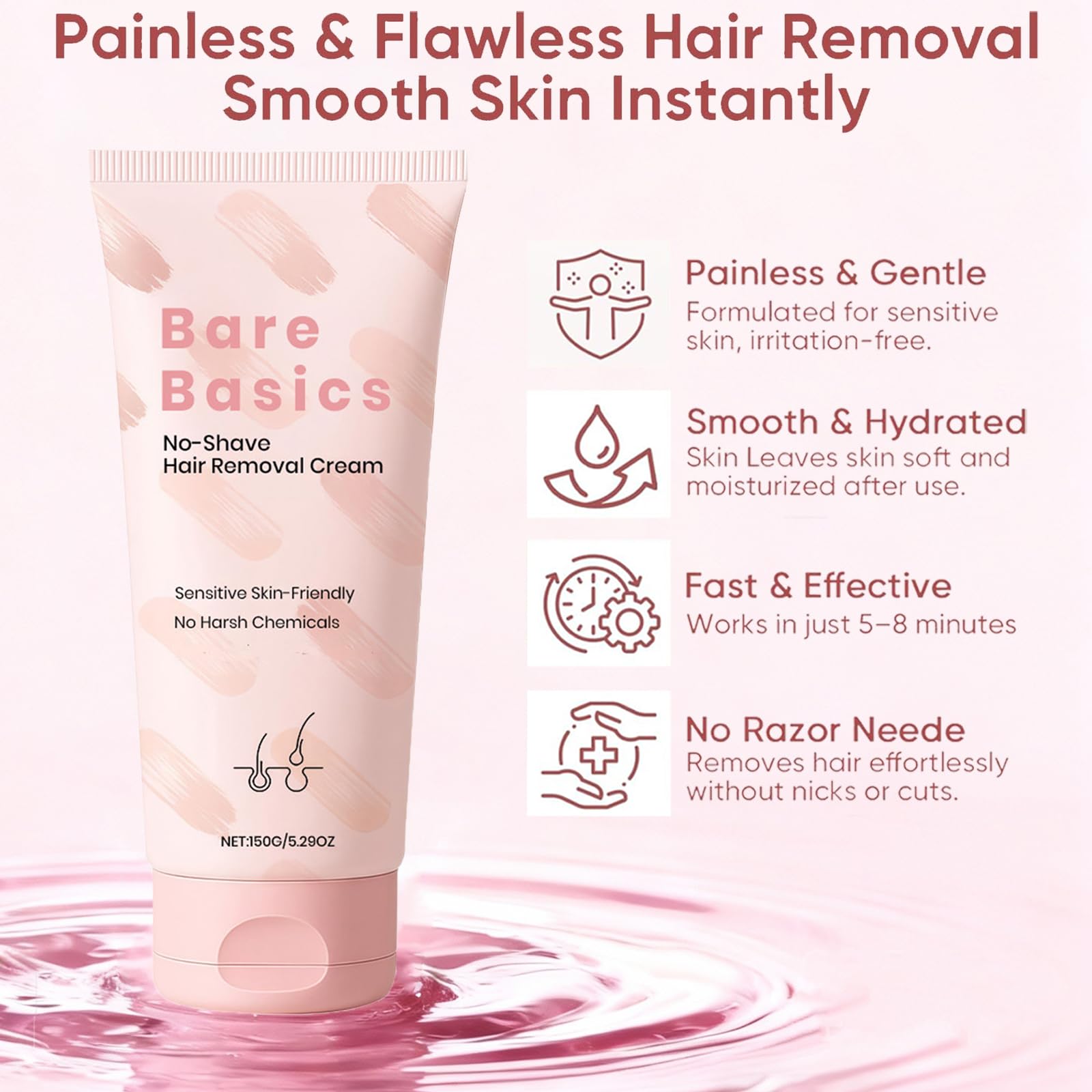 Zoreni No Shave Hair Removal Cream for Women – Gentle, Vitamin E & B5, 150 ml