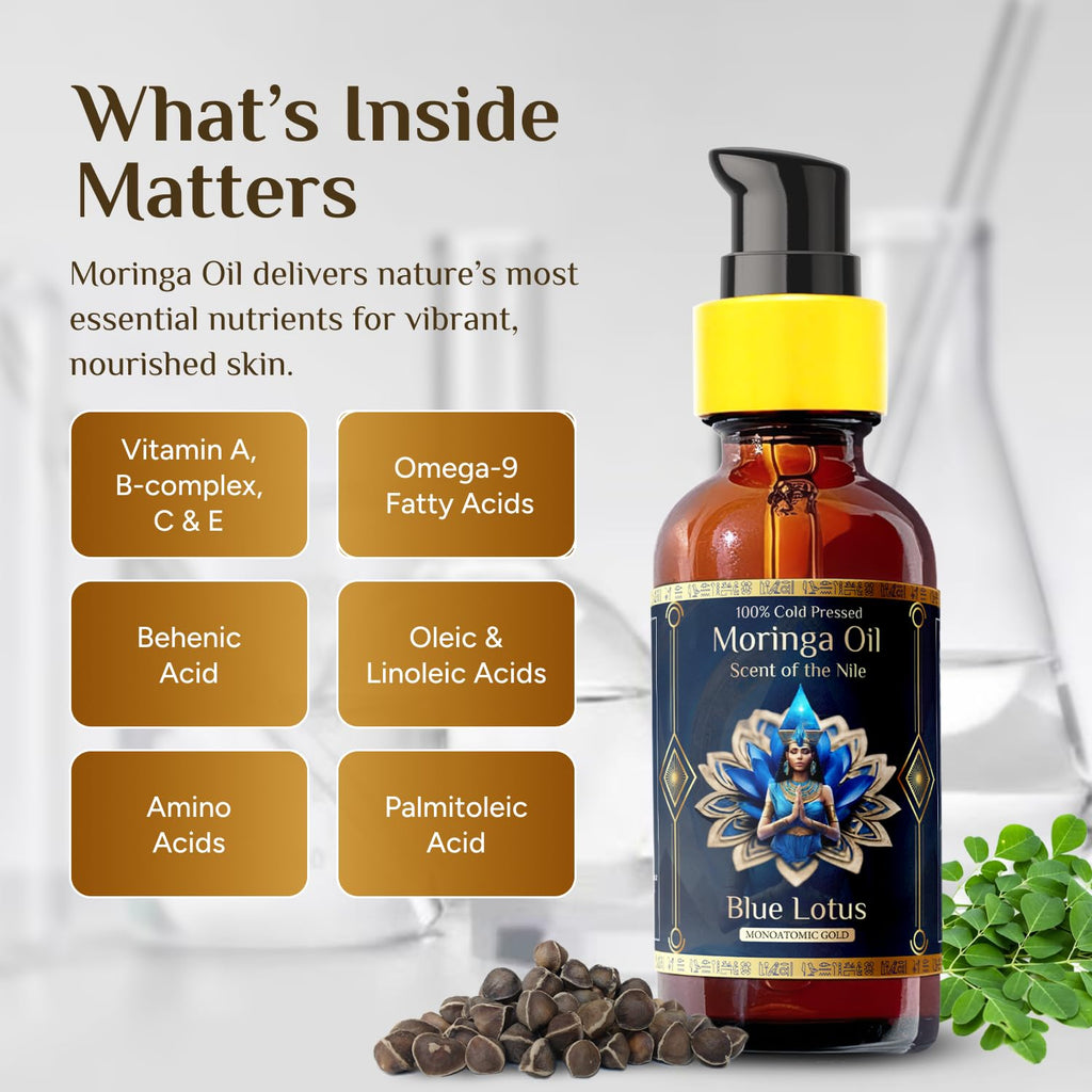 ZP.TECH Pure Organic Moringa Oil with Blue Lotus – Deep Hydration & Anti-Aging Ritual for Skin, Hair & Nails | 1oz Cold-Pressed Moringa Seed Oil