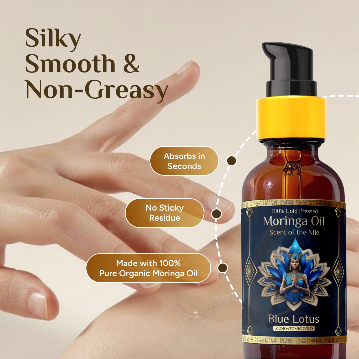 ZP.TECH Pure Organic Moringa Oil with Blue Lotus – Deep Hydration & Anti-Aging Ritual for Skin, Hair & Nails | 1oz Cold-Pressed Moringa Seed Oil