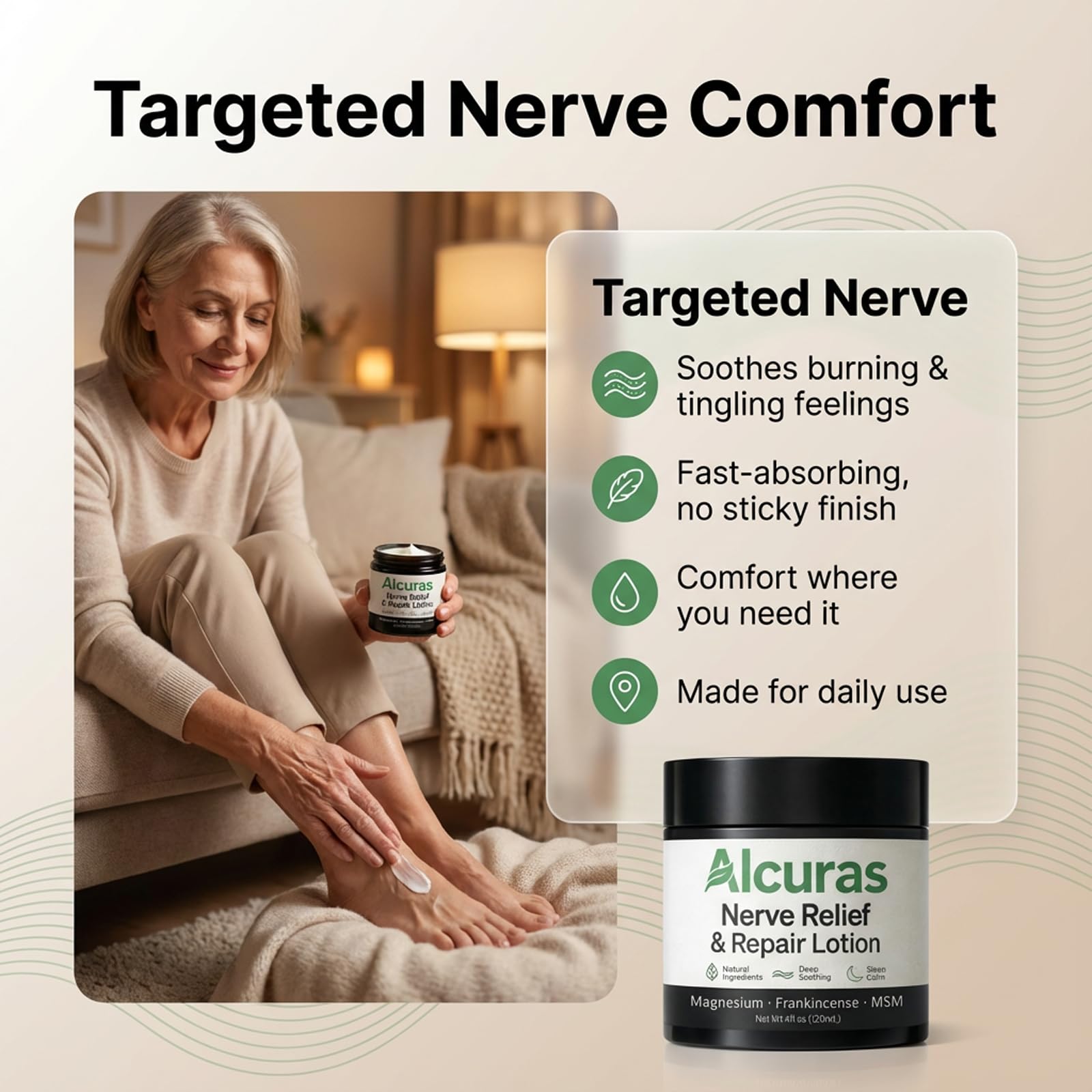ZRRTXV Alcuras Nerve Cream – Hand & Foot Relief with Magnesium, Frankincense & MSM | 4 oz