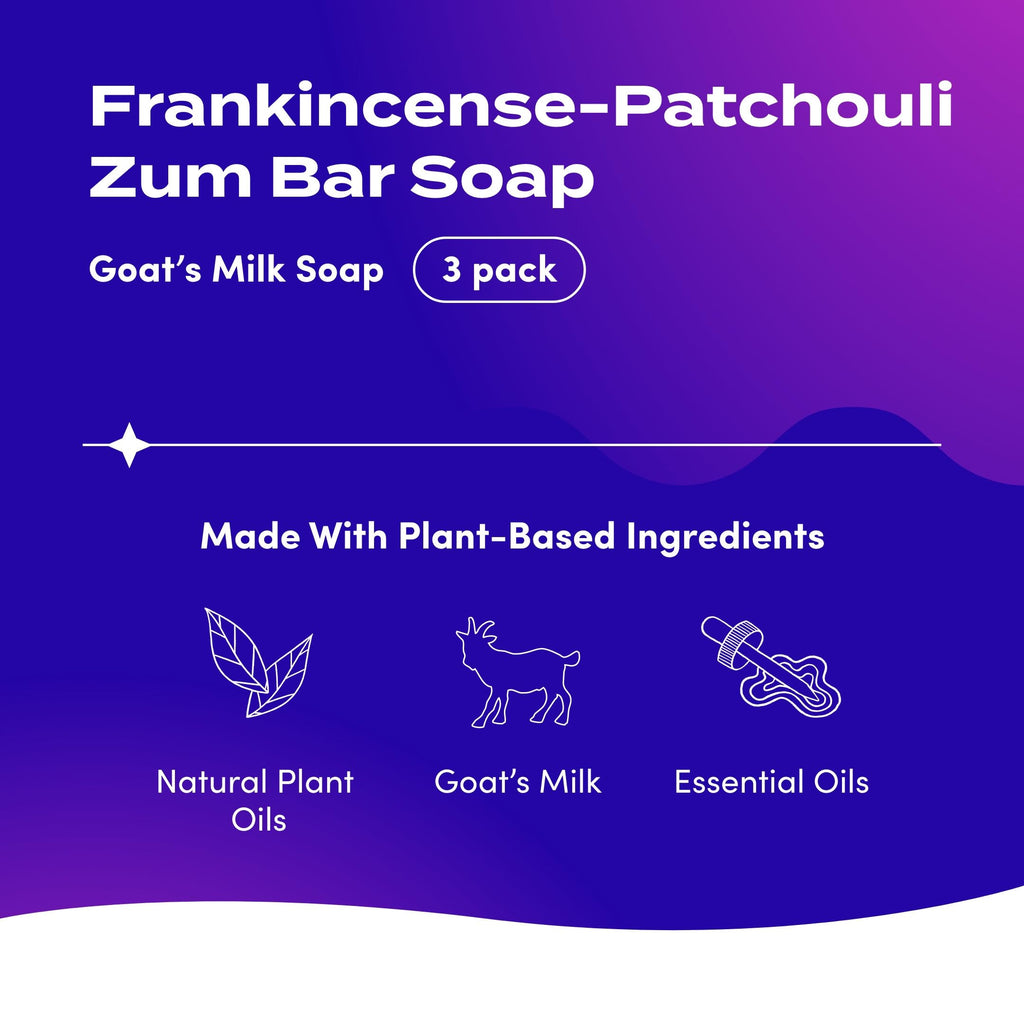 Zum Indigo Wild Goat Milk Soap Bar – 3 oz Hand & Body Soap with Essential Oils – 3 Pack