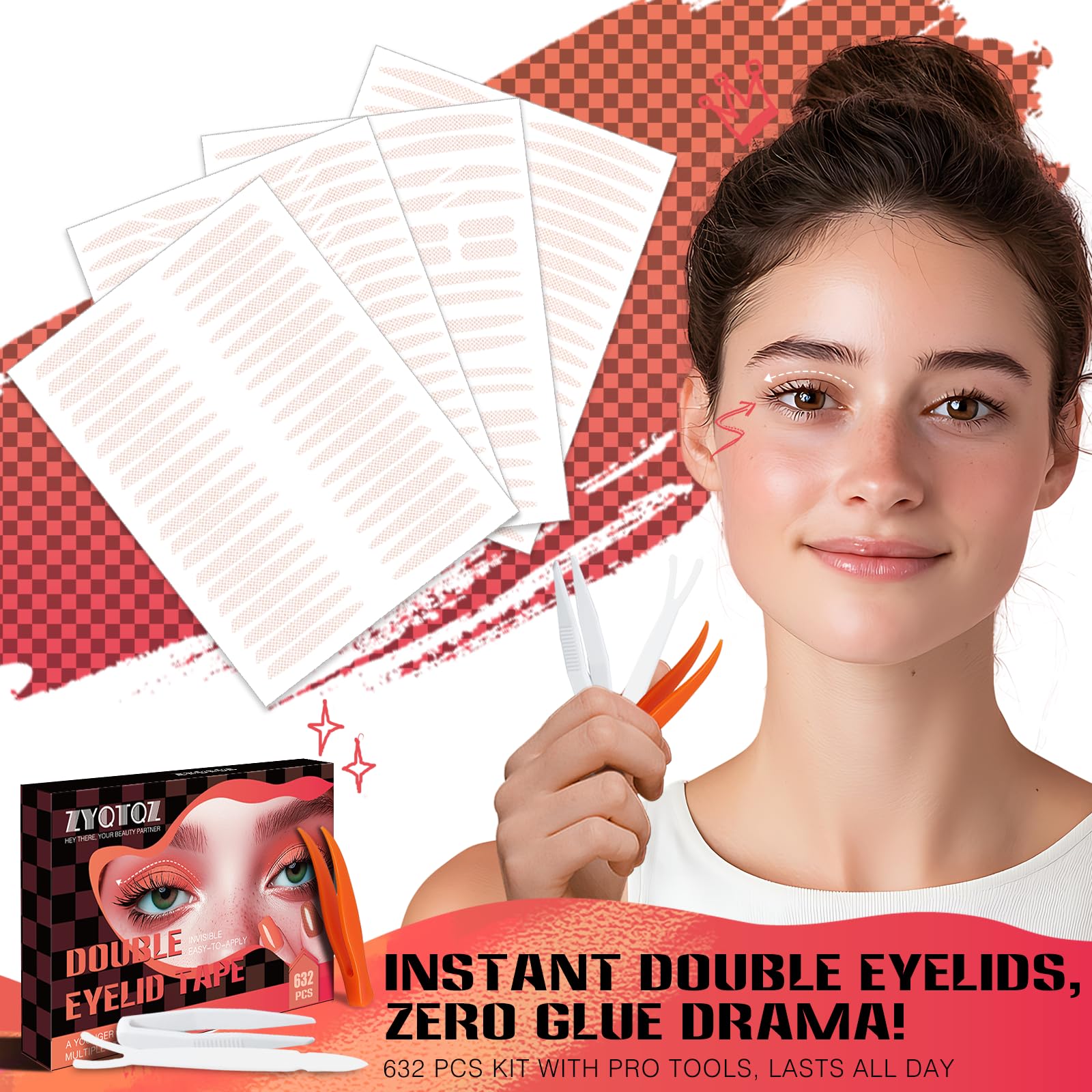 ZYQTQZ Eyelid Tape – Ultra-Thin Invisible Double Eyelid Strips, Waterproof & All-Day Hold (632 Pcs)