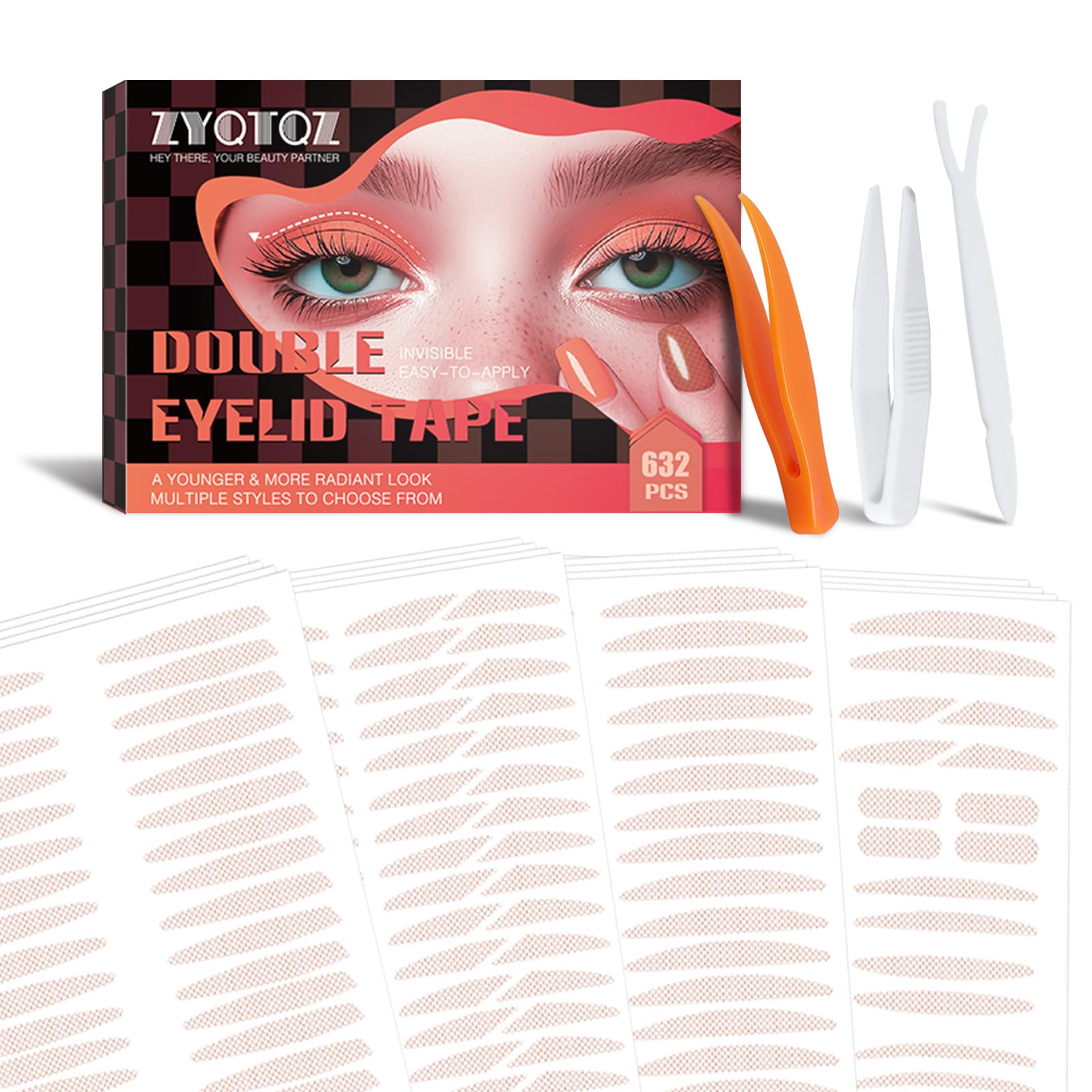 ZYQTQZ Eyelid Tape – Ultra-Thin Invisible Double Eyelid Strips, Waterproof & All-Day Hold (632 Pcs)